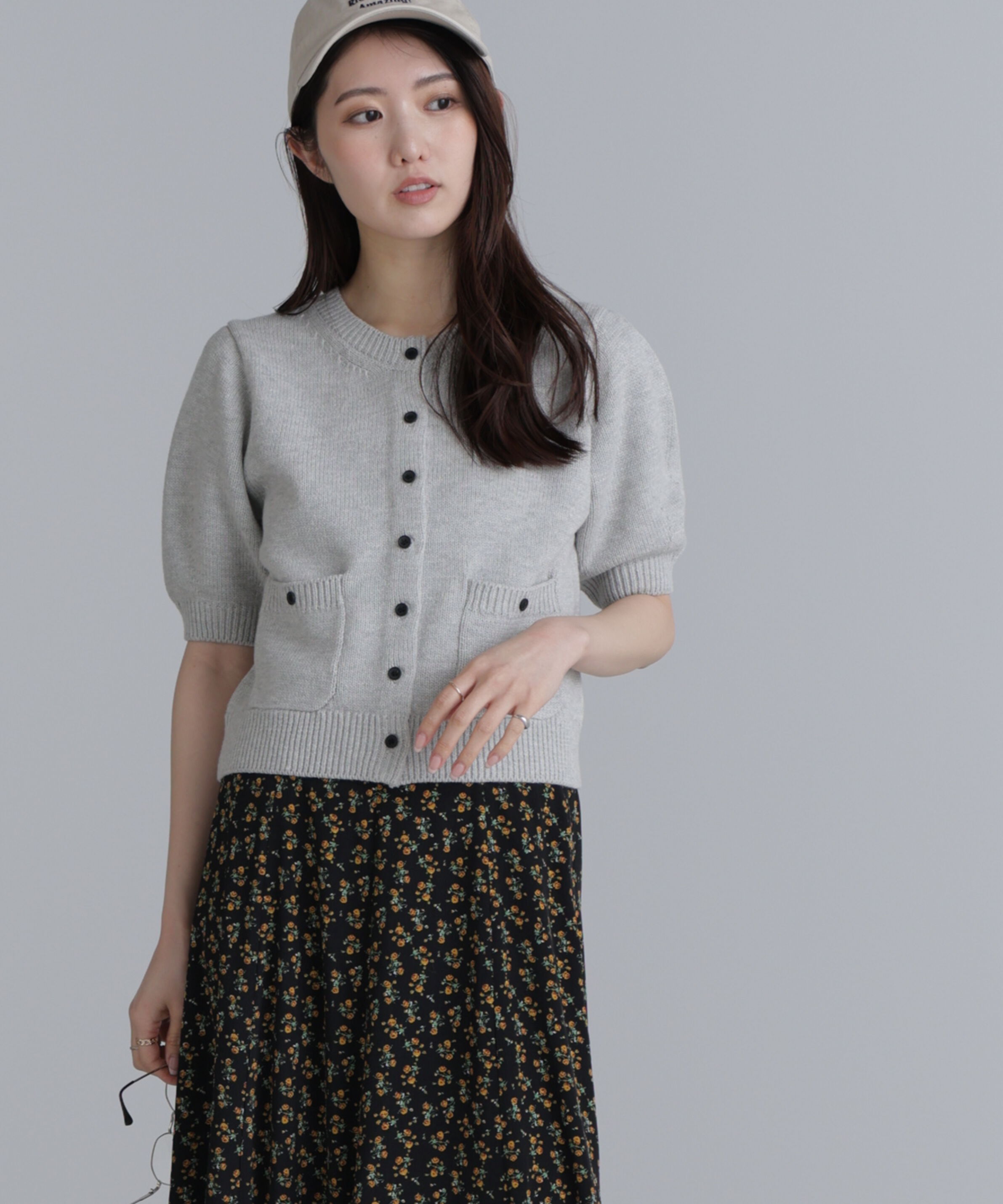  「フロントポケット半袖カーディガン」|ニット・セーター|