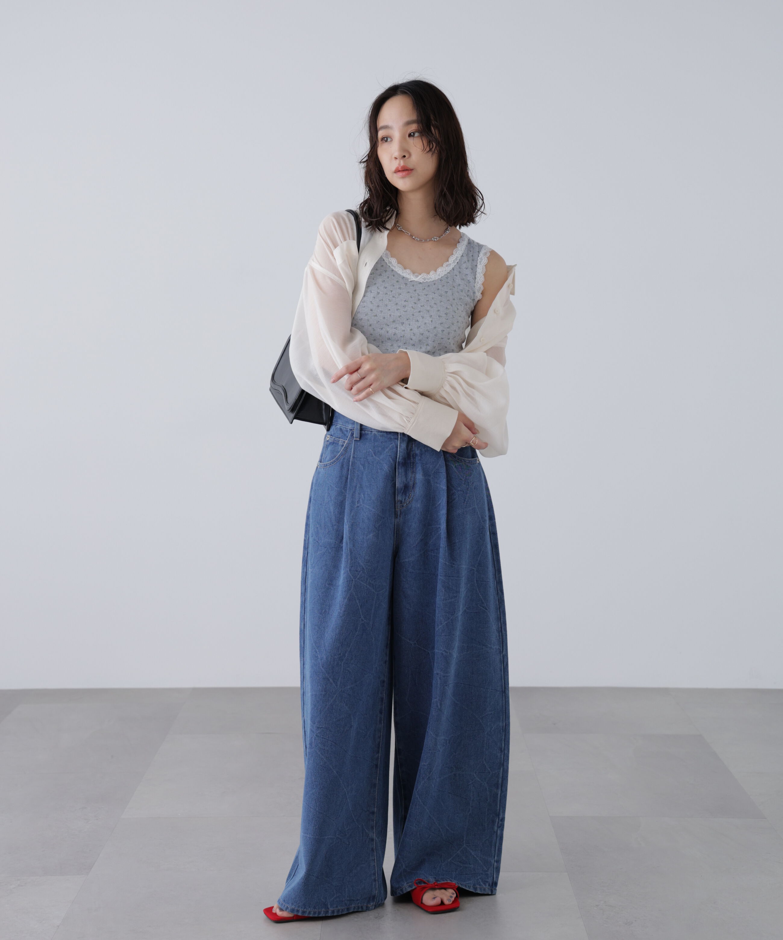  「花柄レーステレコタンクトップ」|Tシャツ・カットソー|