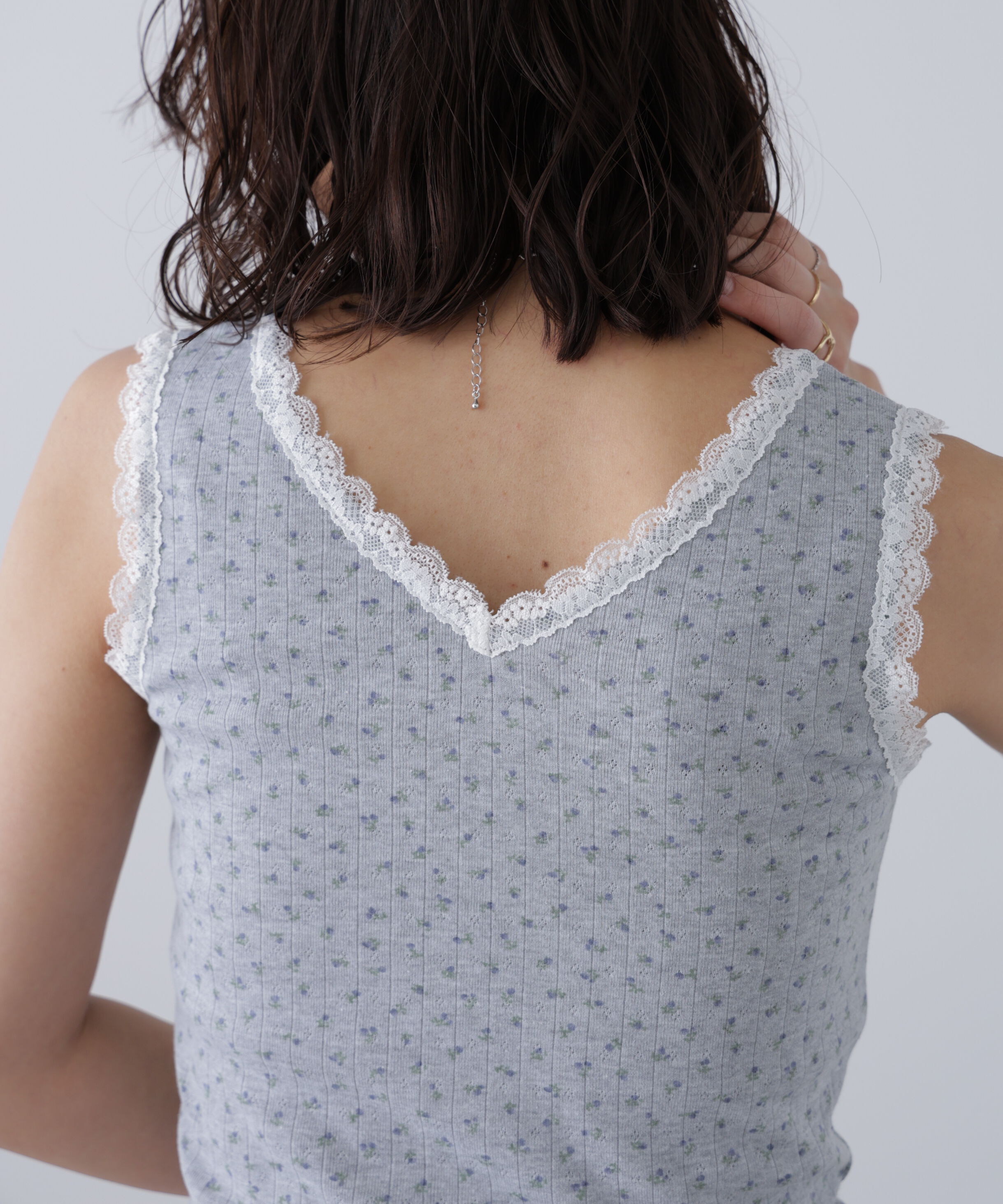  「花柄レーステレコタンクトップ」|Tシャツ・カットソー|