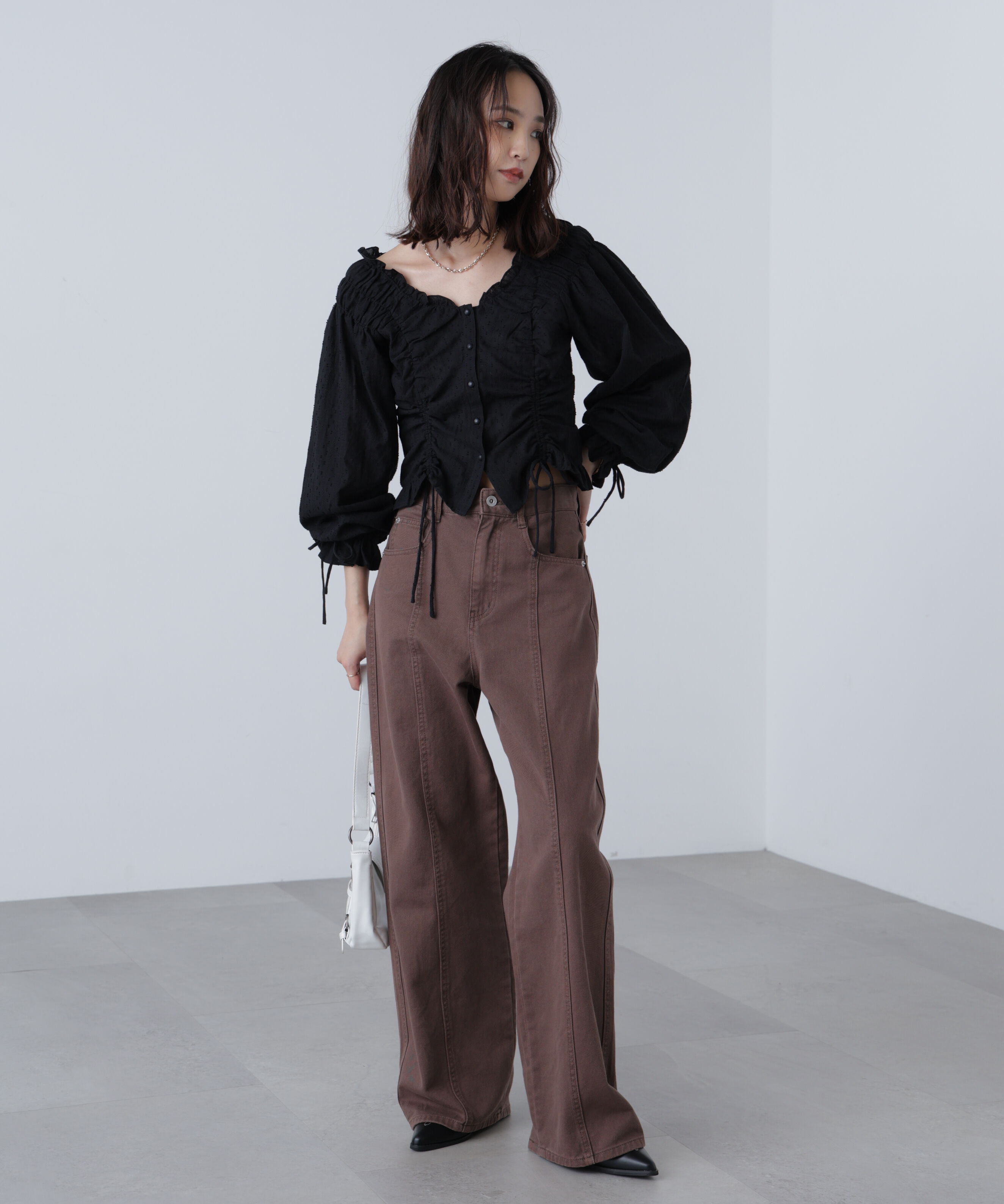  「ドロストリボン長袖ブラウス」|シャツ・ブラウス|