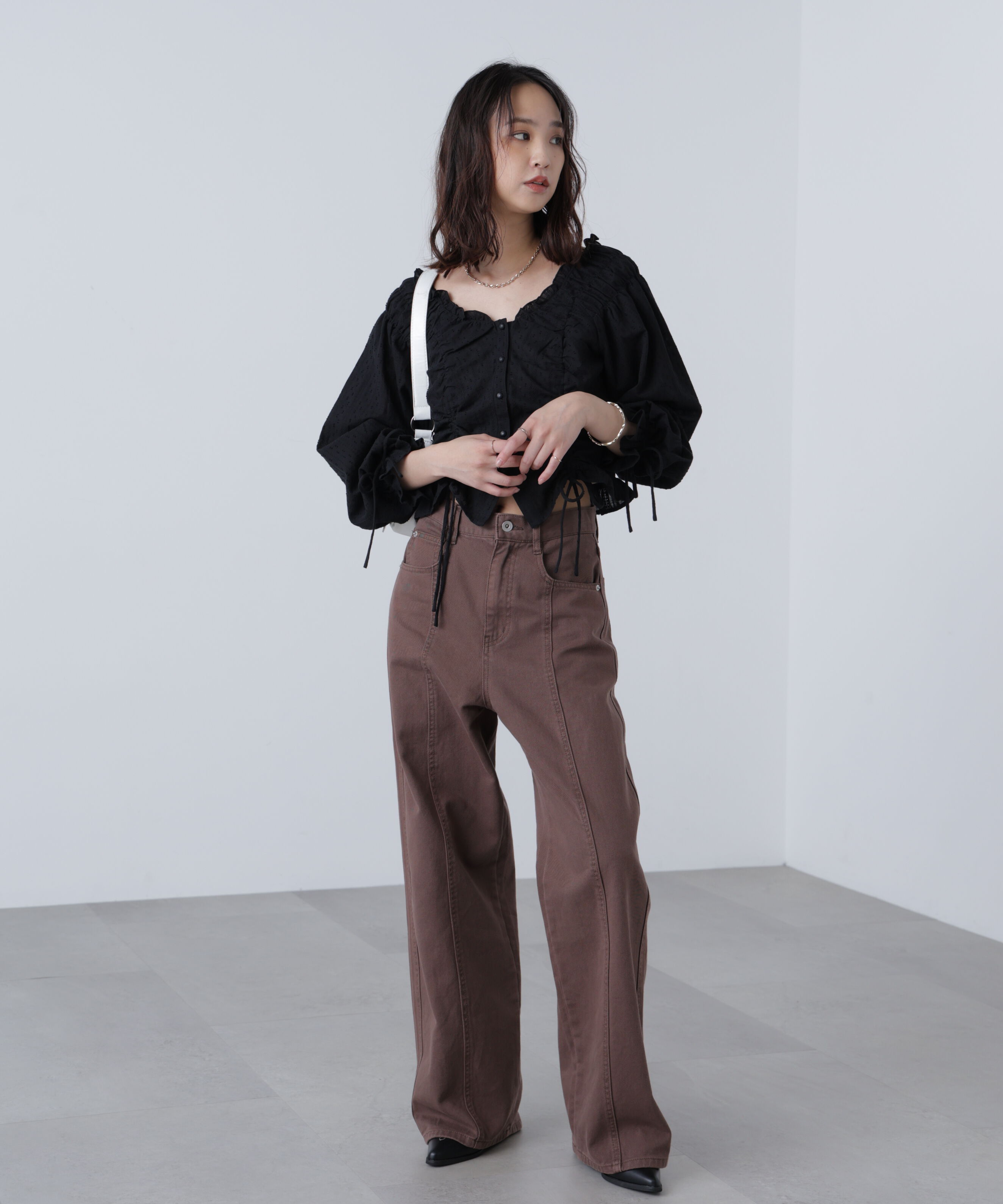  「ドロストリボン長袖ブラウス」|シャツ・ブラウス|