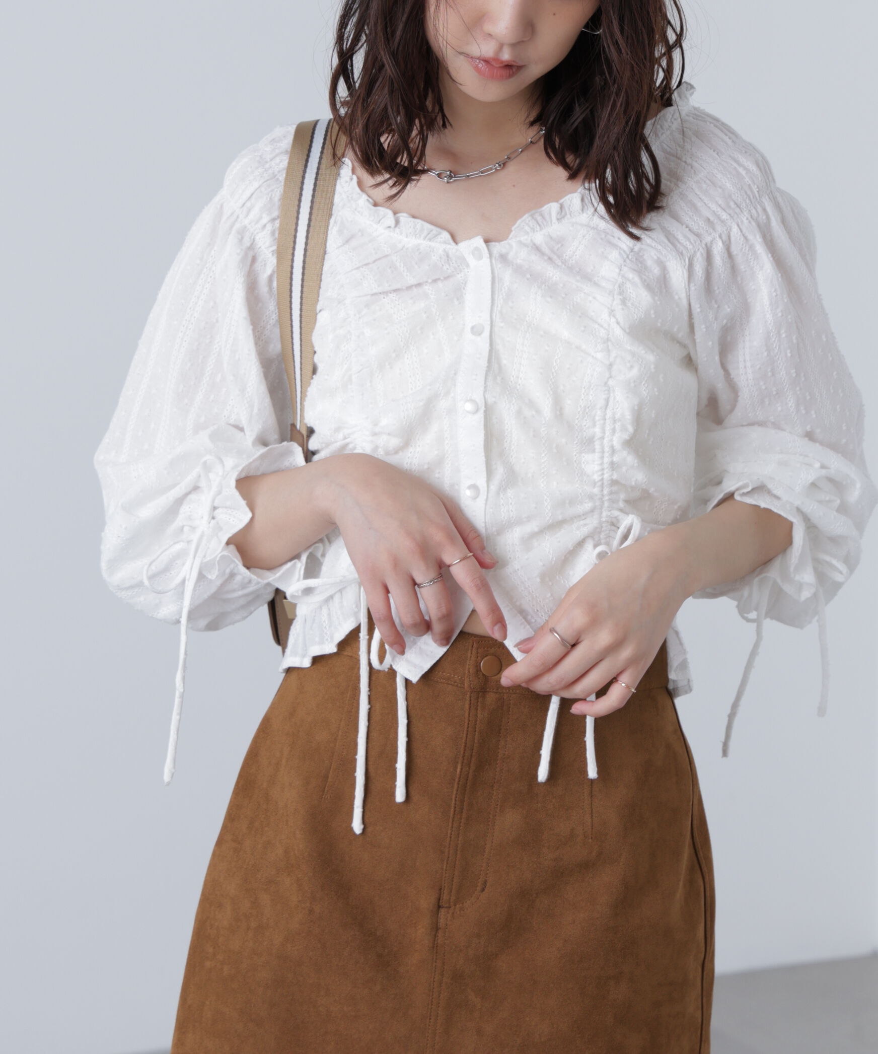  「ドロストリボン長袖ブラウス」|シャツ・ブラウス|