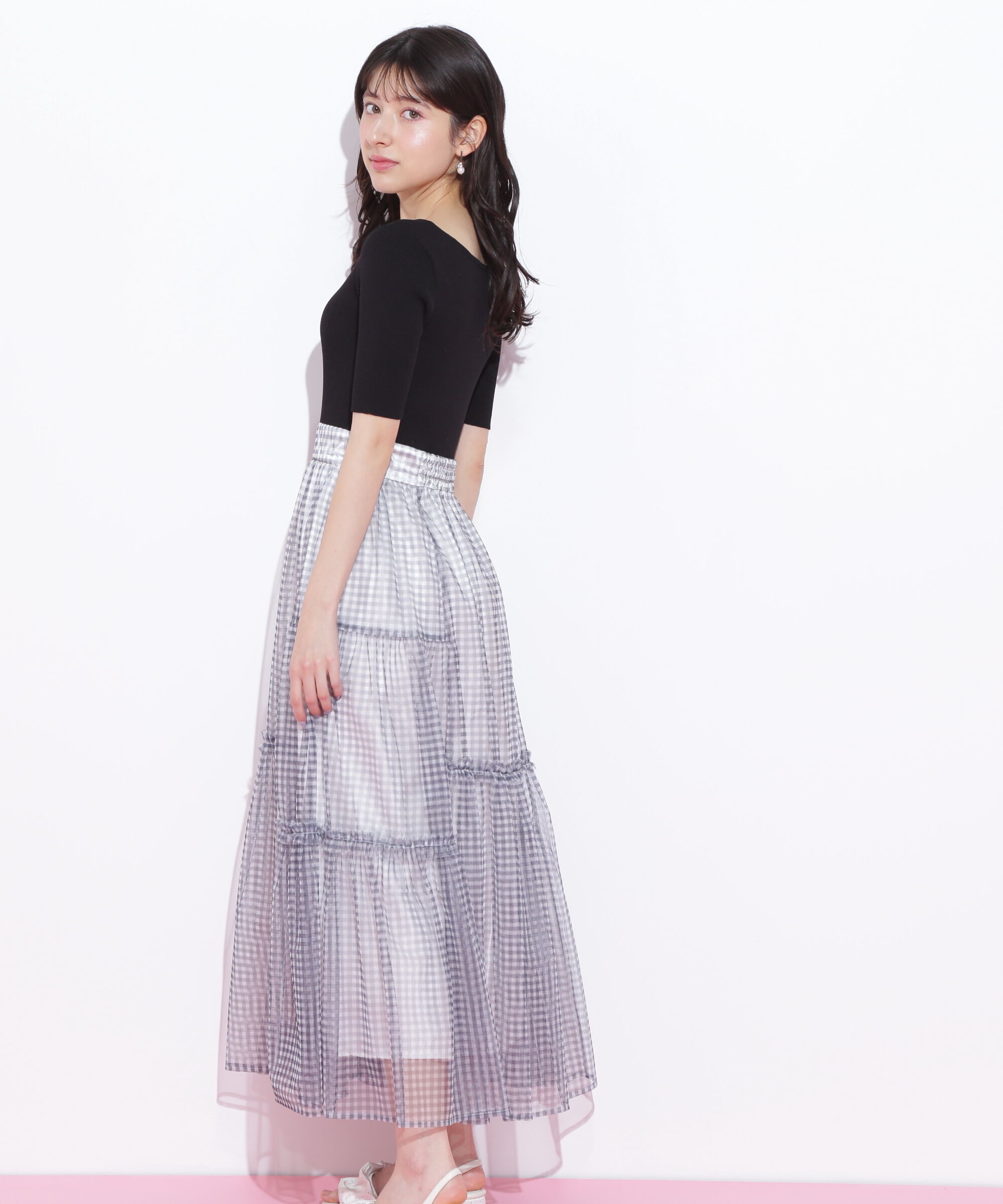  「ニット&times;シアースカートドッキングワンピース」|ワンピース|