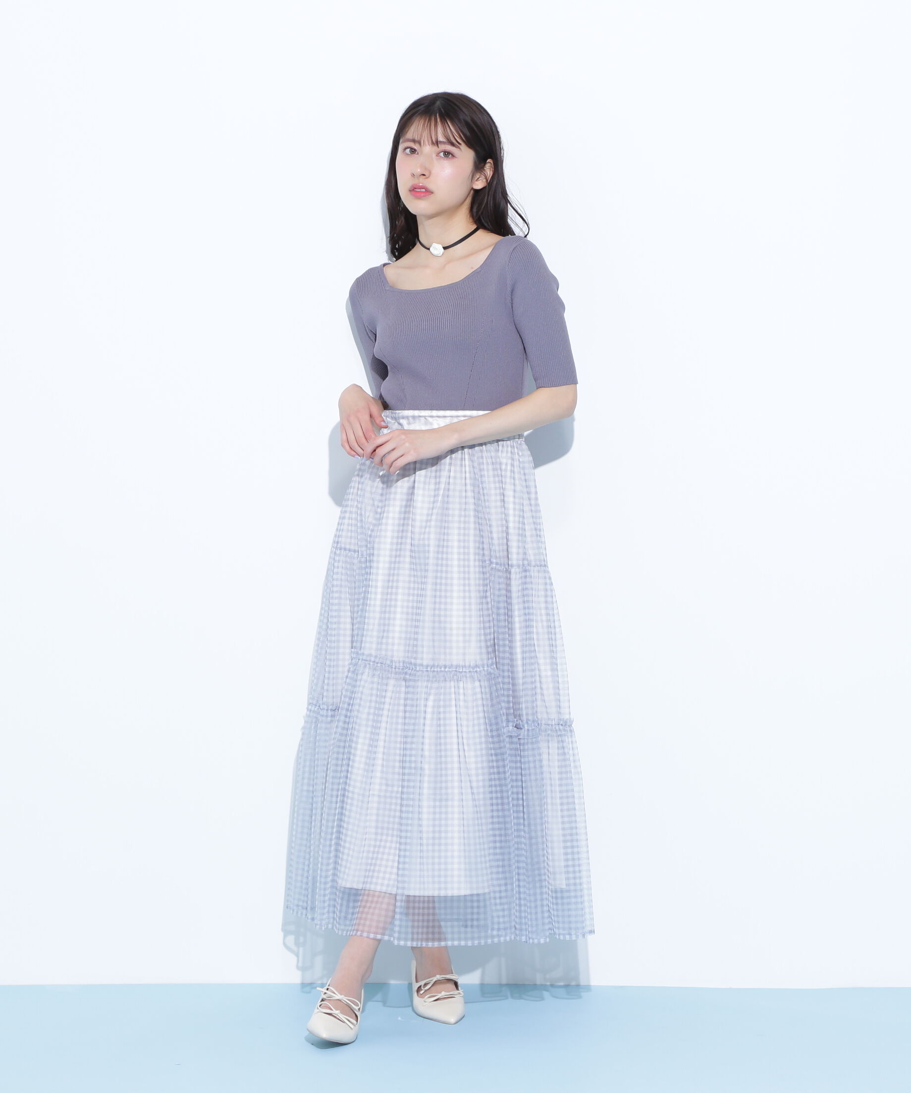  「ニット&times;シアースカートドッキングワンピース」|ワンピース|