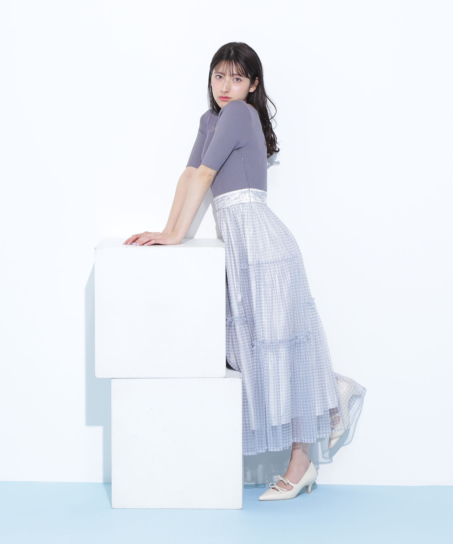  「ニット&times;シアースカートドッキングワンピース」|ワンピース|