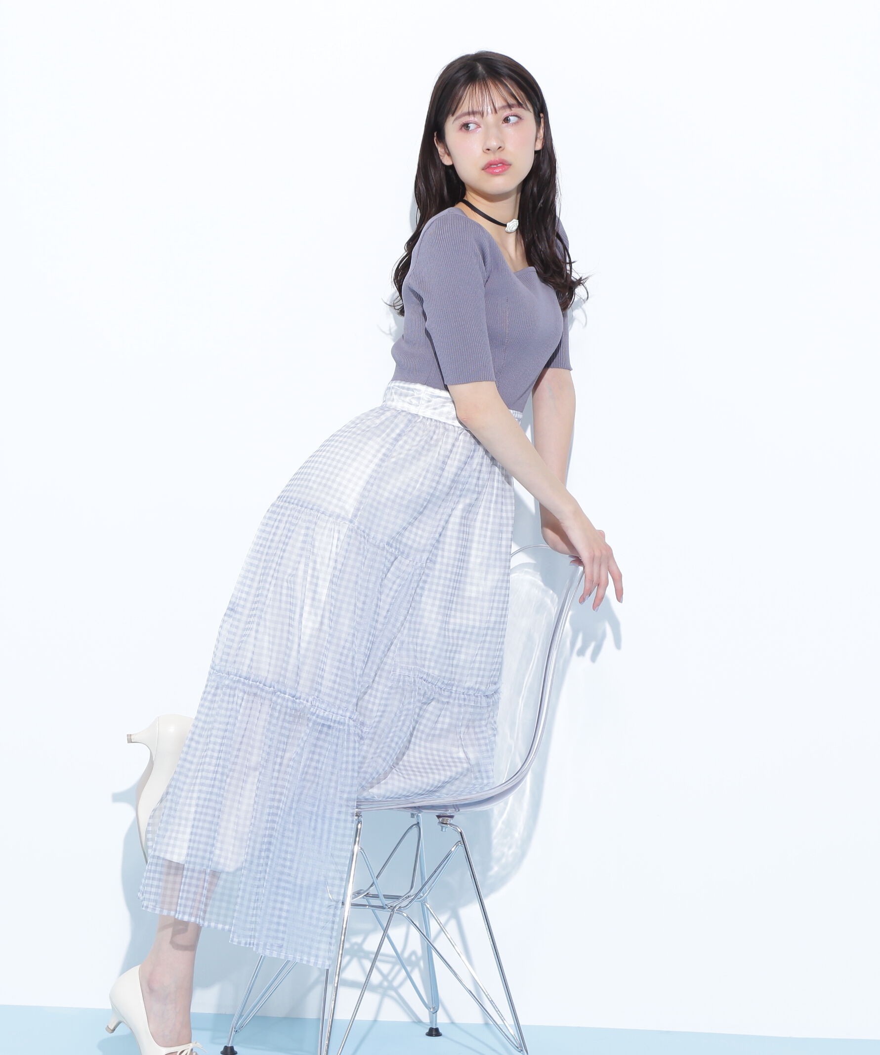  「ニット&times;シアースカートドッキングワンピース」|ワンピース|