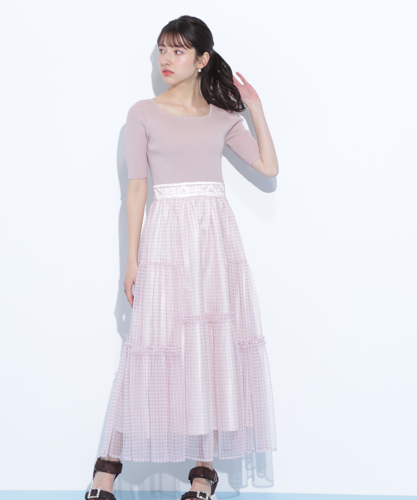  「ニット&times;シアースカートドッキングワンピース」|ワンピース|