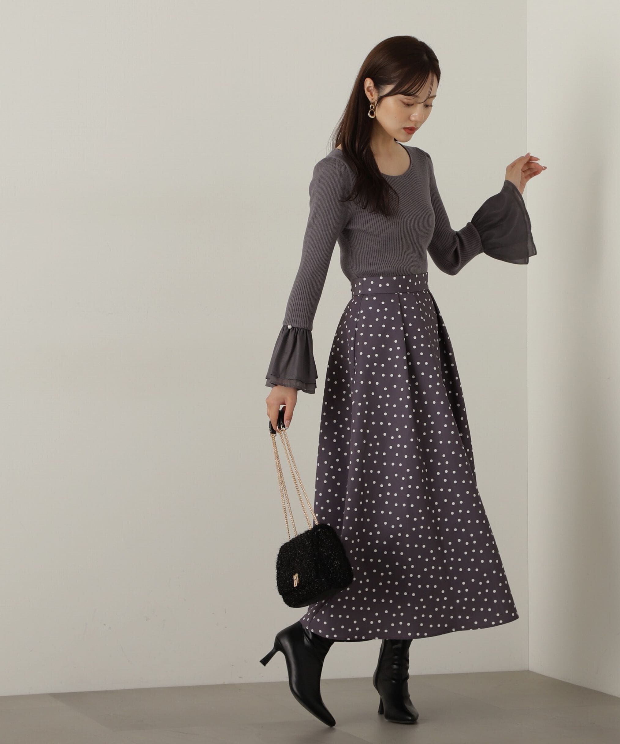 PROPORTION BODY DRESSING「ランダムドットタックフレアスカート24AW」|スカート|