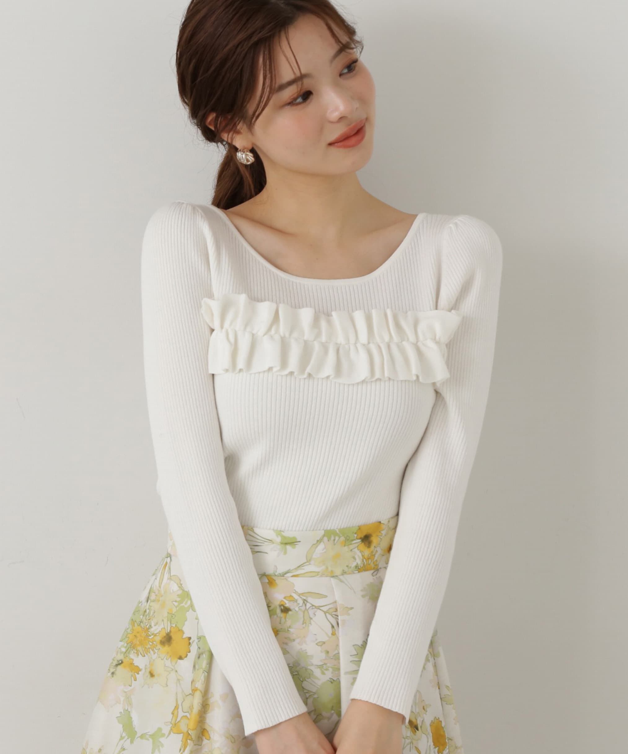 PROPORTION BODY DRESSING「ギャザーフリルリブニット」|ニット・セーター|エクリュ1