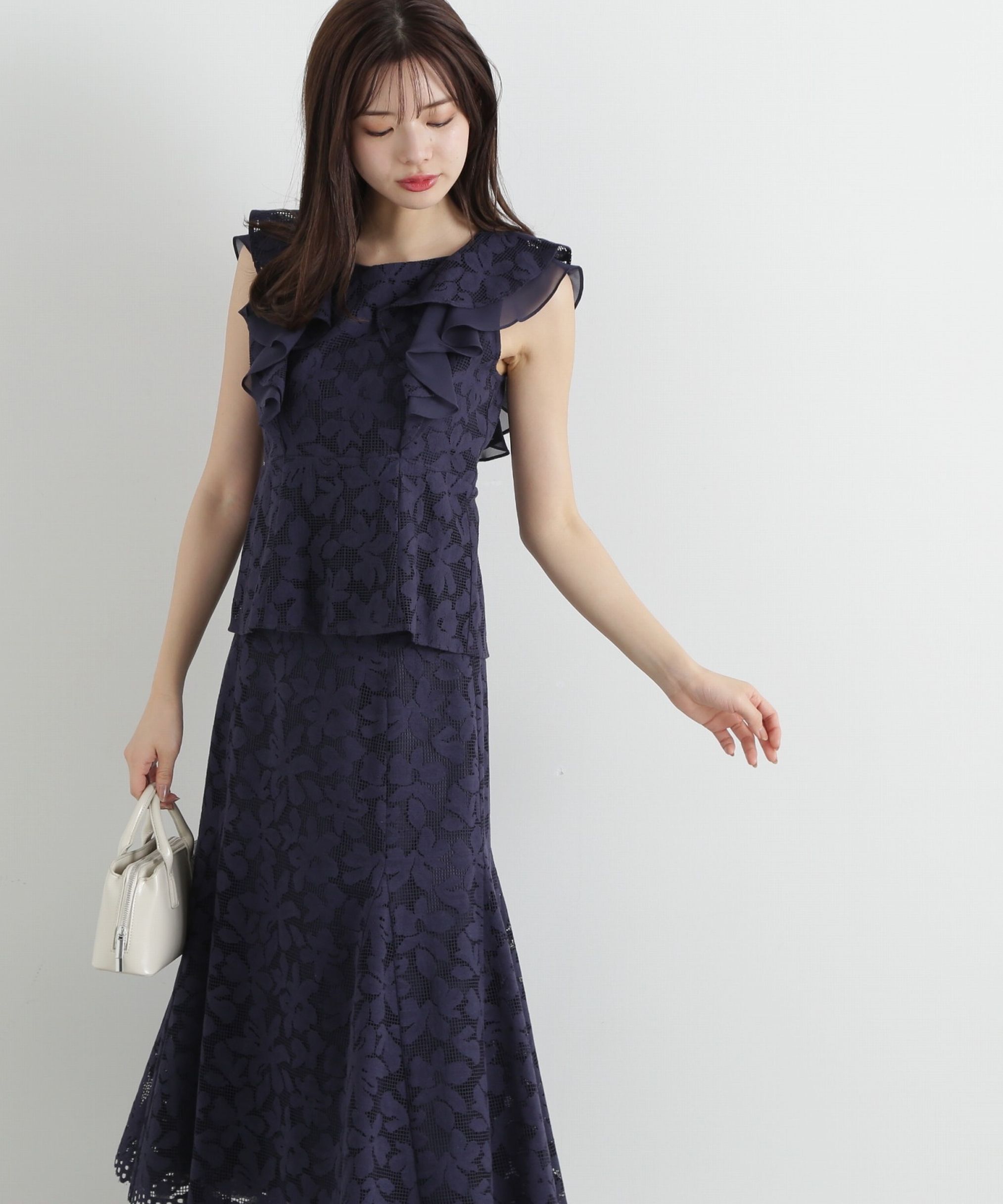 PROPORTION BODY DRESSING「メッシュレースペプラムブラウス」|シャツ・ブラウス|ネイビー