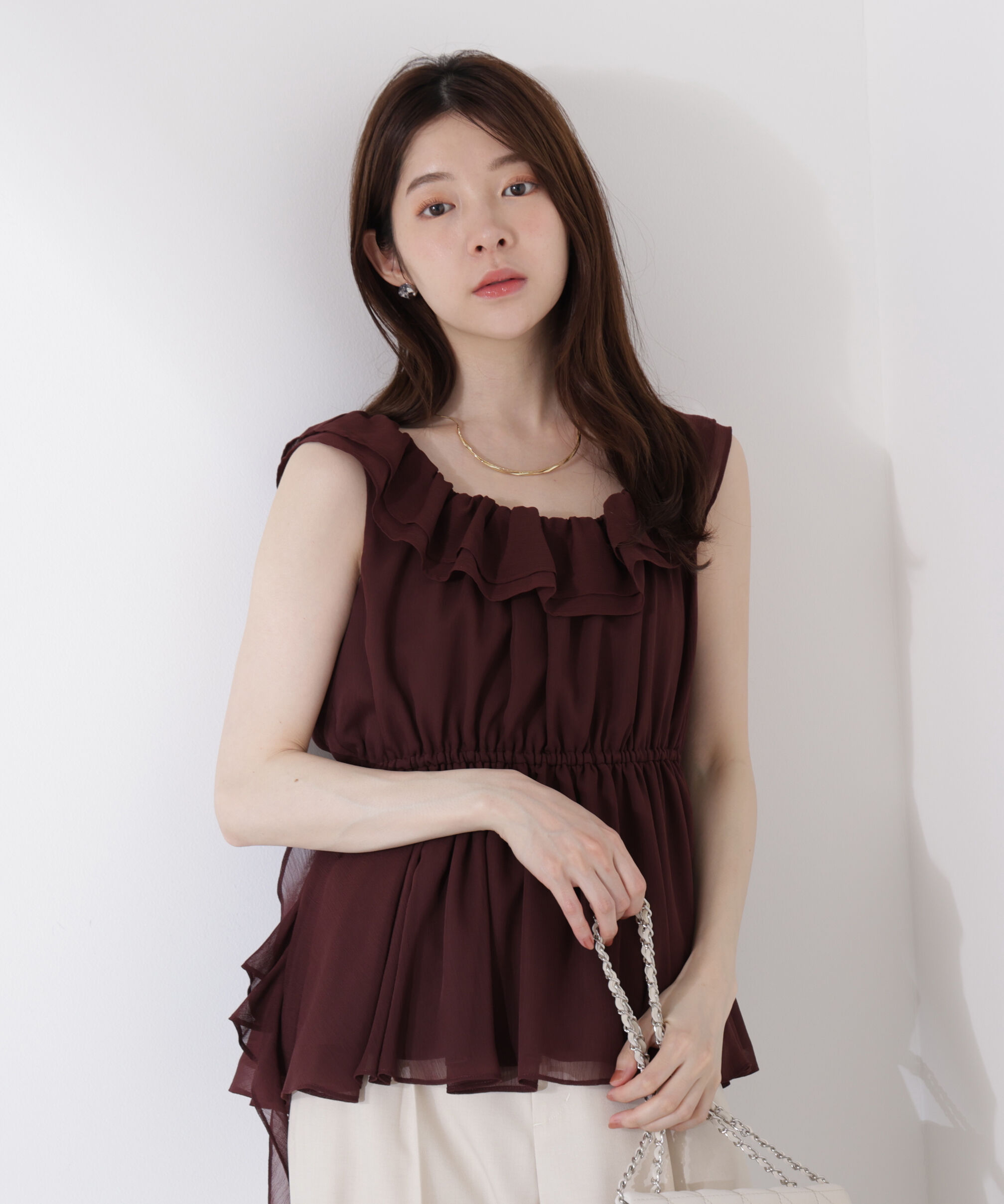 PROPORTION BODY DRESSING「＜ウォッシャブル＞フリルギャザーブラウス」|シャツ・ブラウス|ブラウン
