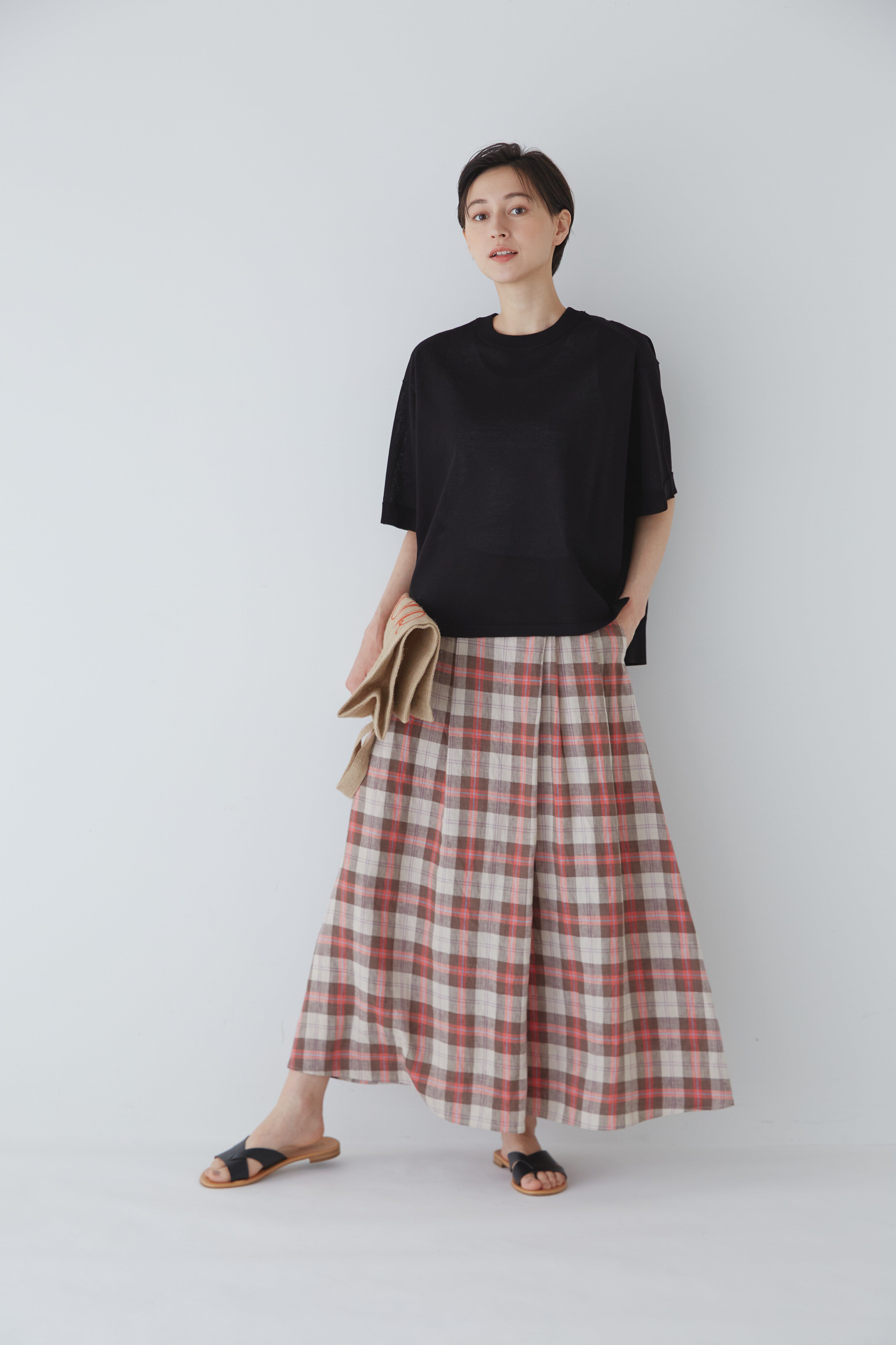  「◆麻チェックボリュームスカート」|スカート|