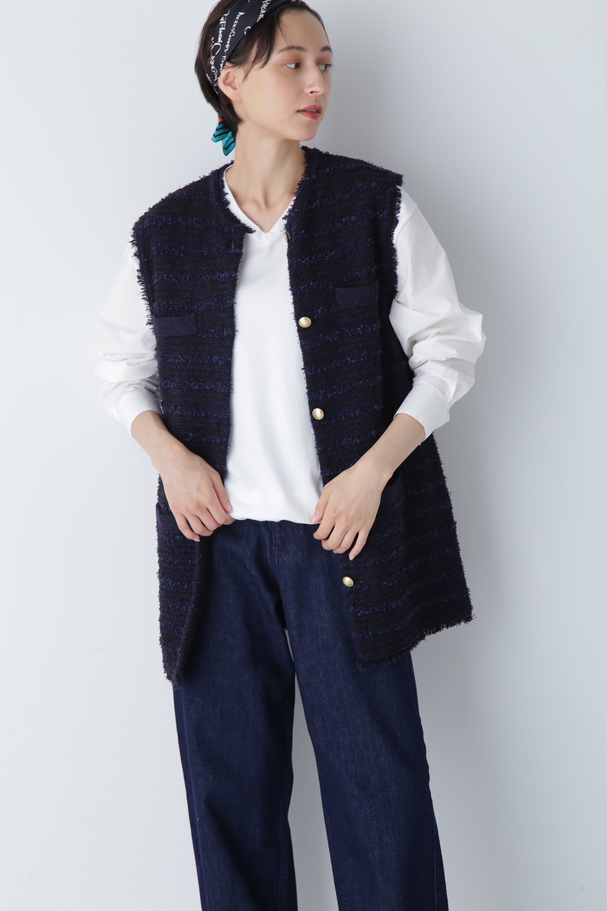  「◆ミックスツイードニットジレ」|ニット・セーター|ネイビー