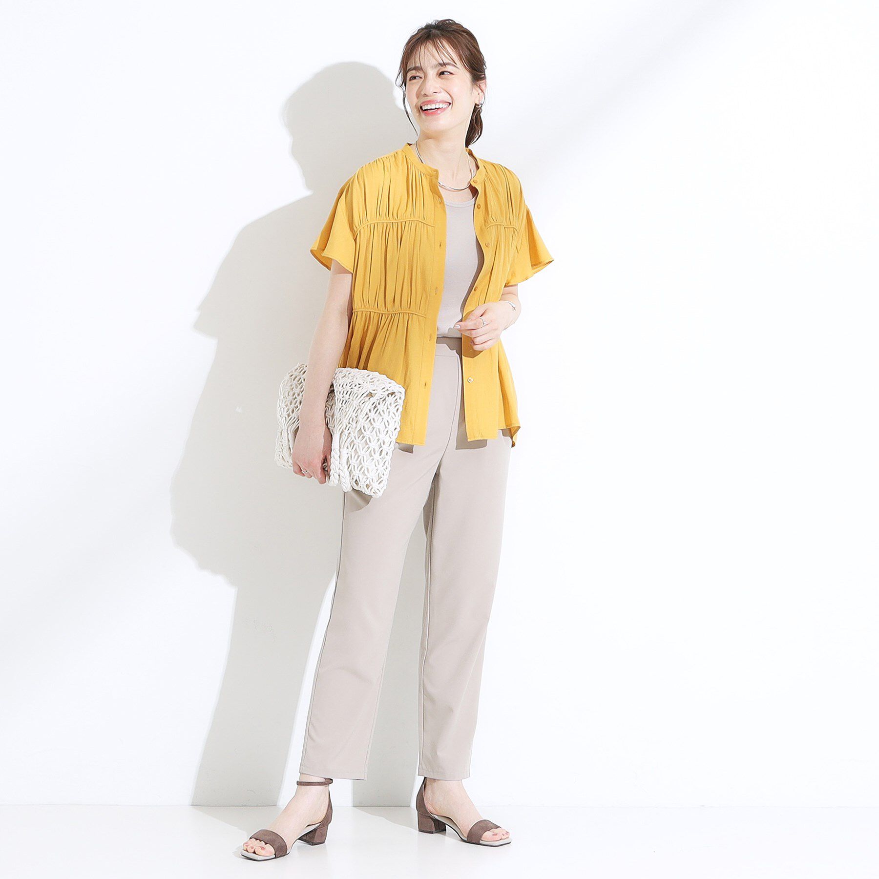 SHOO･LA･RUE「【洗える/S-LL】一枚で着映え ティアード風 ギャザーブラウス」|シャツ・ブラウス|