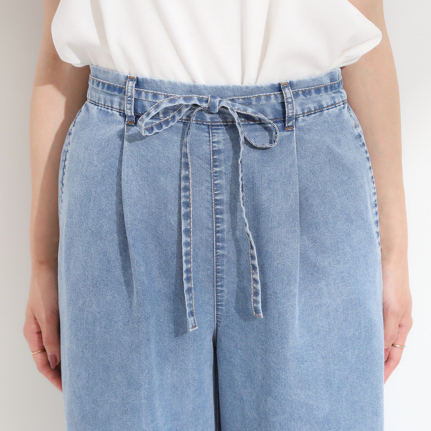 SHOO･LA･RUE「【セットアップ可/S-LL】リボン付き イージーワイドデニムパンツ」|デニム|