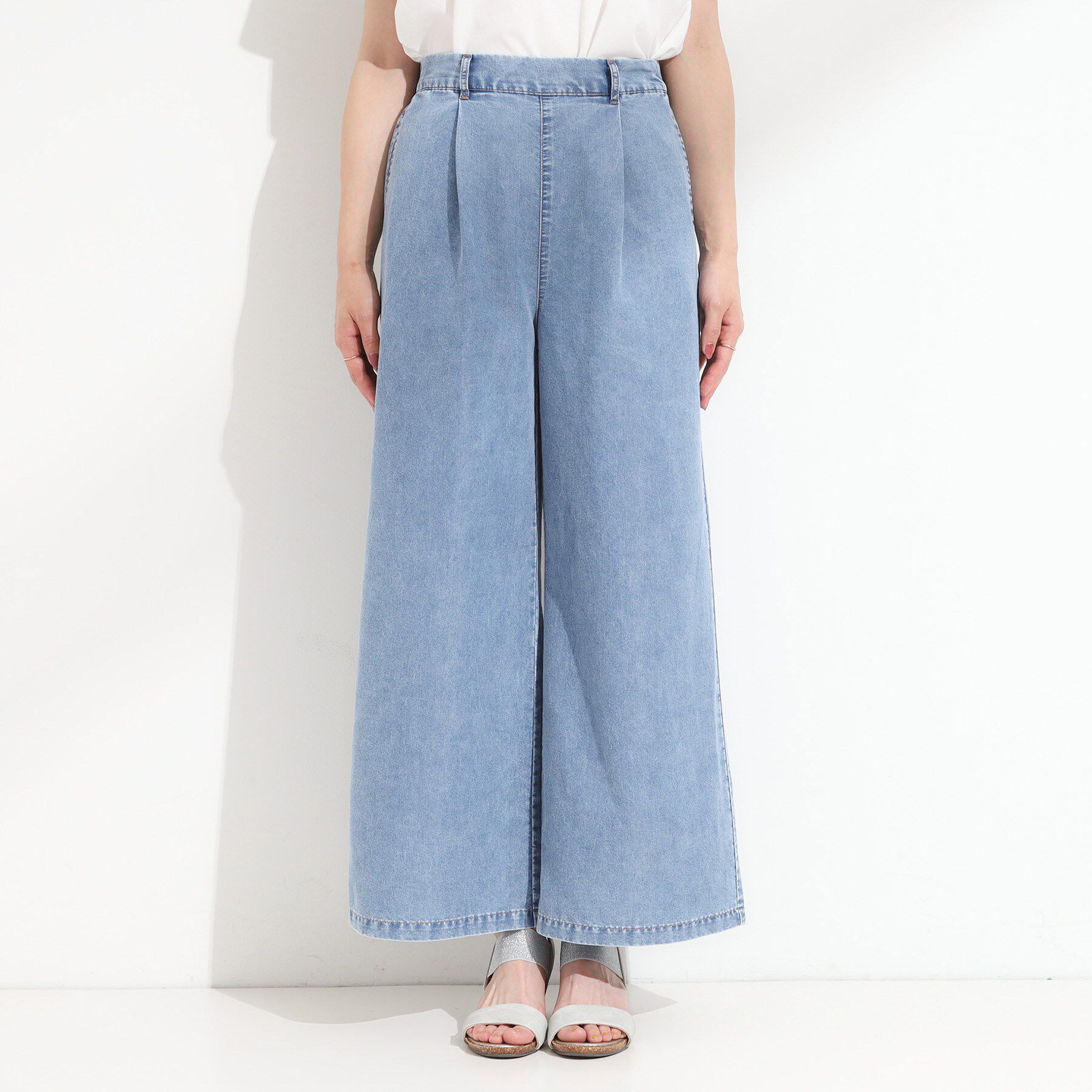 SHOO･LA･RUE「【セットアップ可/S-LL】リボン付き イージーワイドデニムパンツ」|デニム|