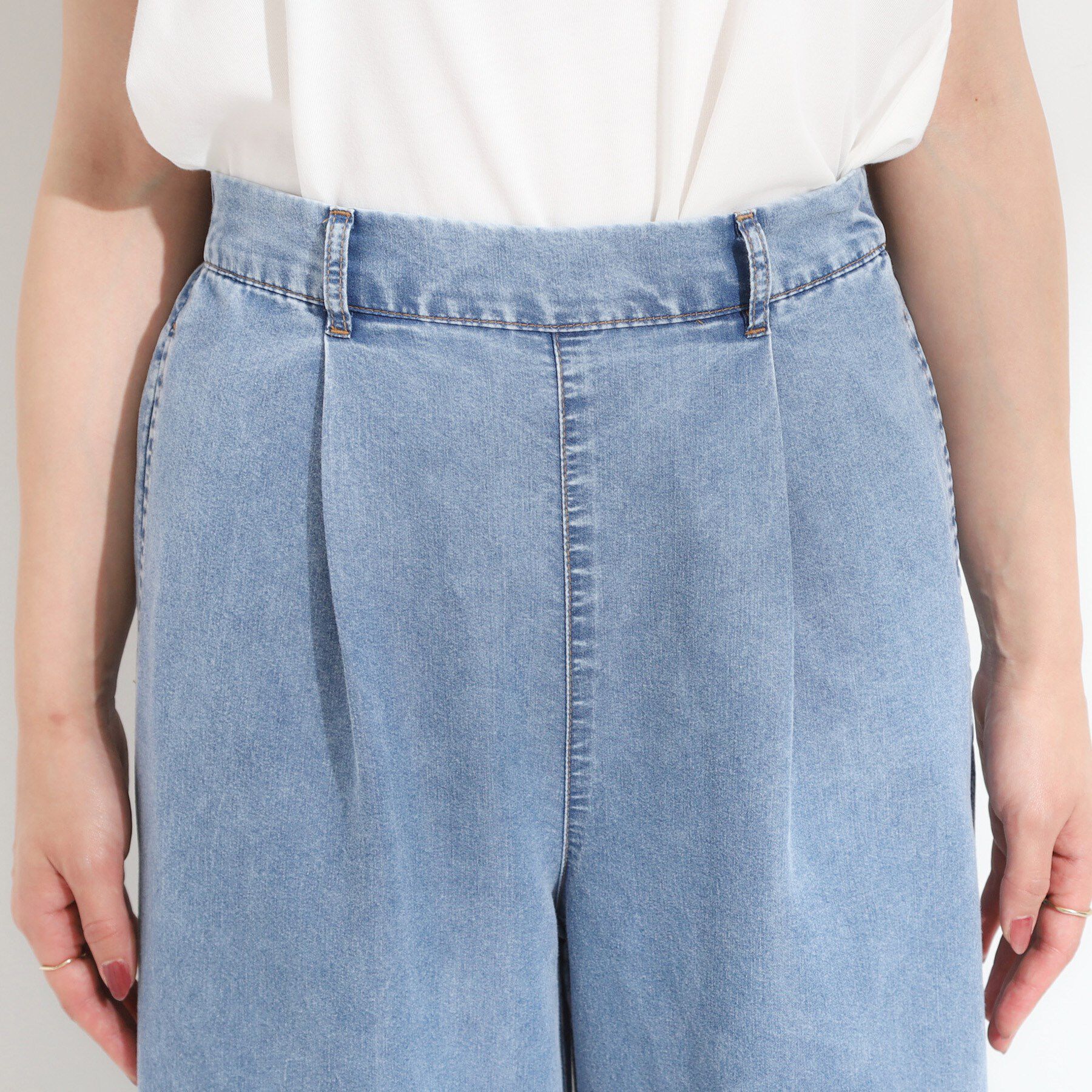 SHOO･LA･RUE「【セットアップ可/S-LL】リボン付き イージーワイドデニムパンツ」|デニム|