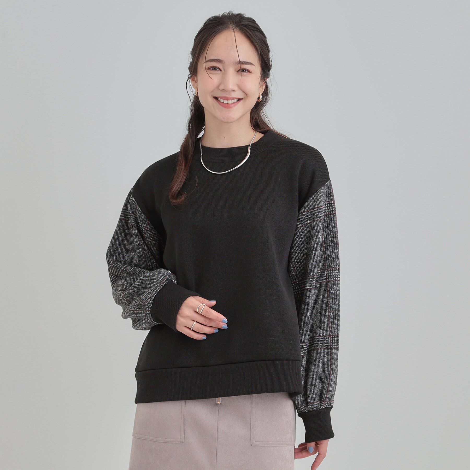 SHOO･LA･RUE「【あったか】裏起毛袖チェックトップス」|パーカー|