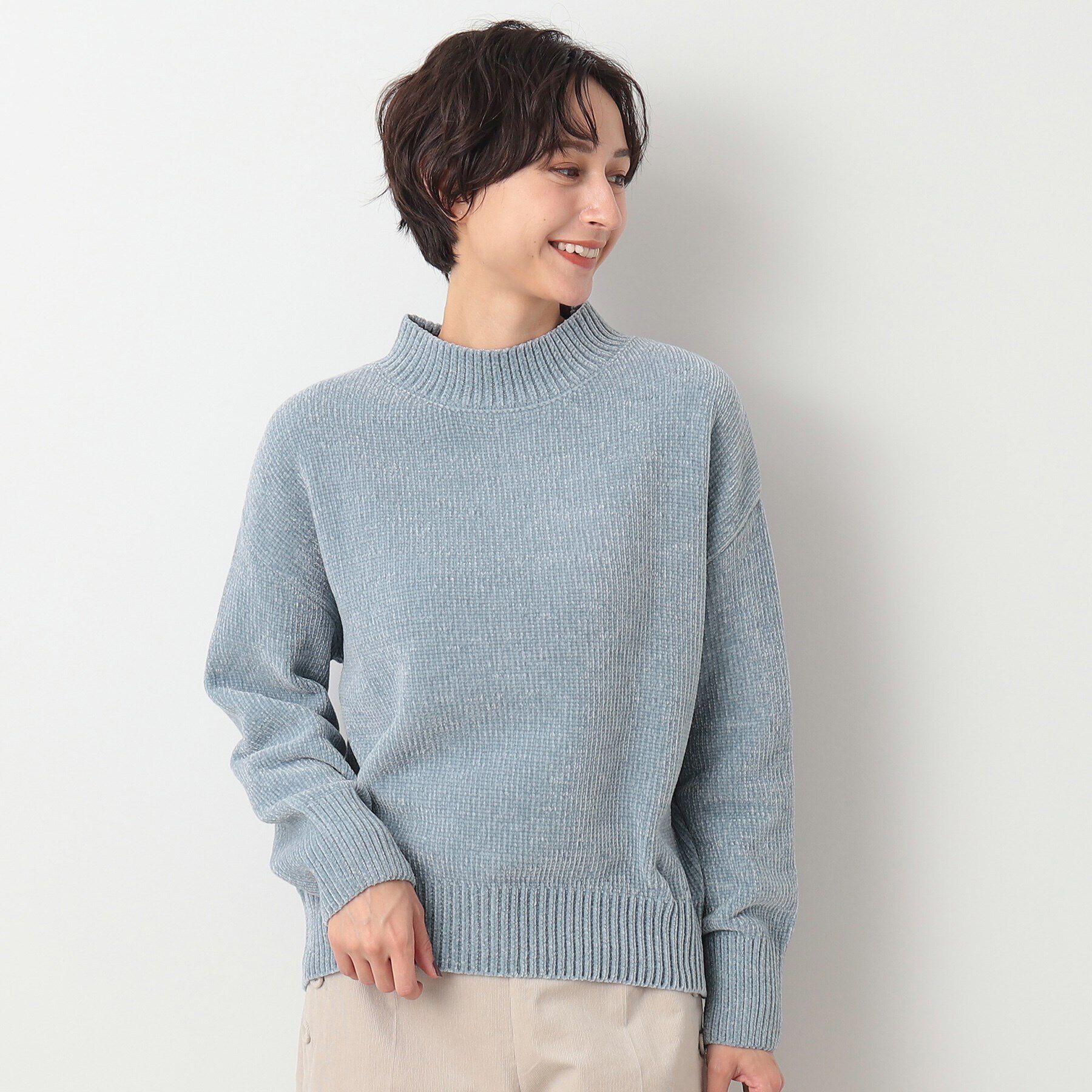 Dessin「【洗える・4サイズ展開・トレンド】ハイネックベロアモールニット（XS～L）」|ニット・セーター|ﾌﾞﾙｰ(091)