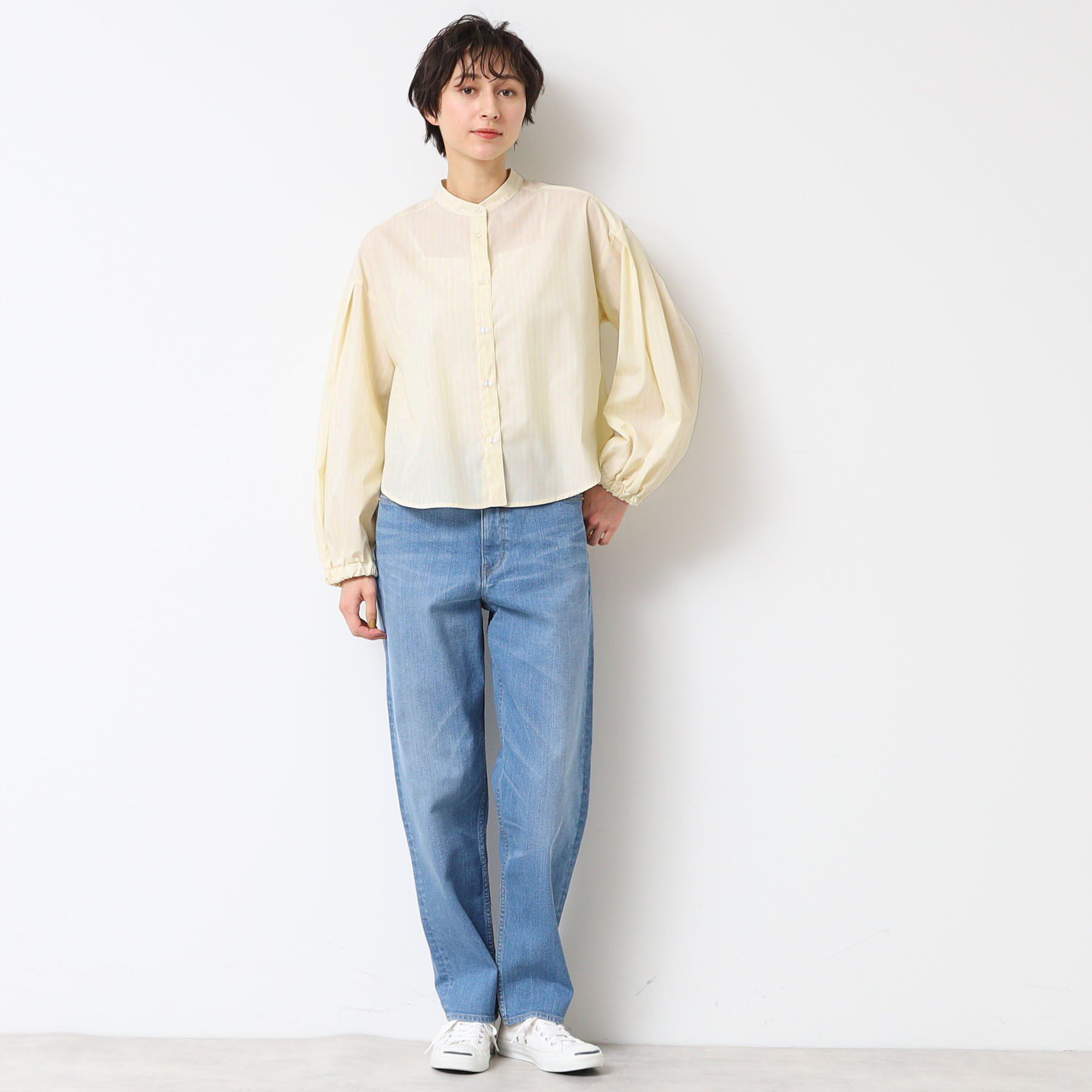 Dessin「【洗える】バンドカラーストライプシャツ（XS～L）」|シャツ・ブラウス|