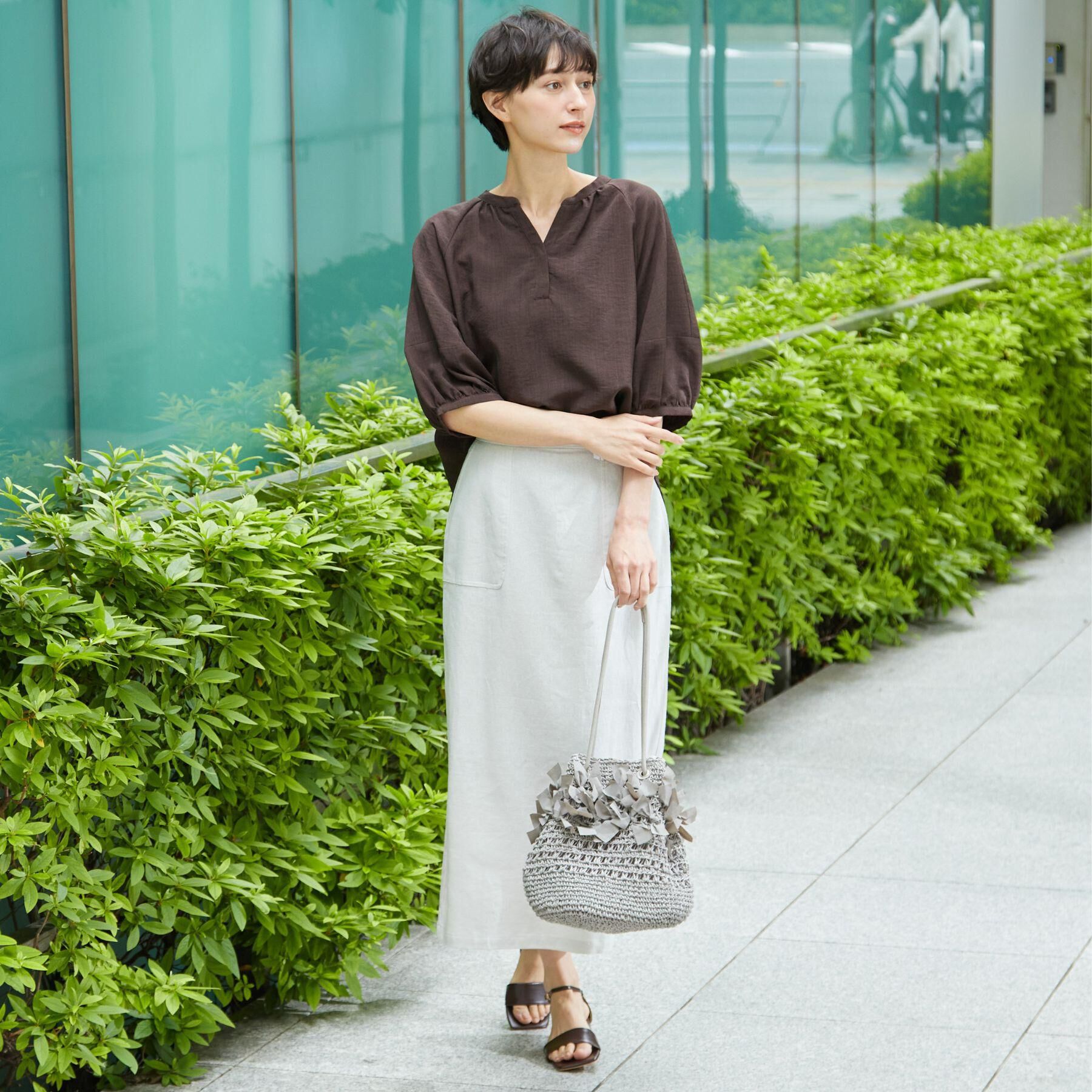 Dessin「【洗える】スキッパ―五分袖ブラウス（XS～L）」|シャツ・ブラウス|