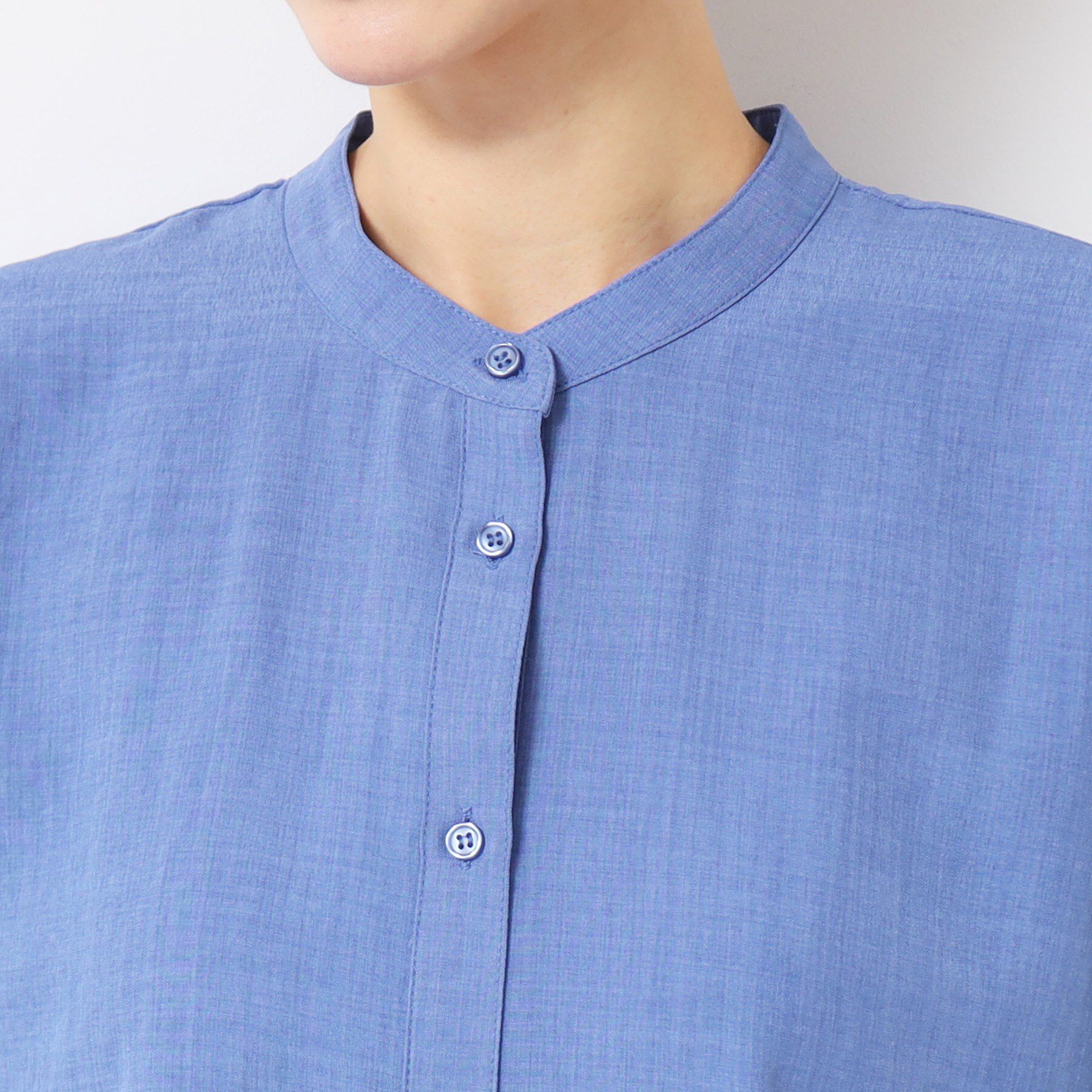 Dessin「【洗える】バンドカラー袖ギャザーブラウス」|シャツ・ブラウス|