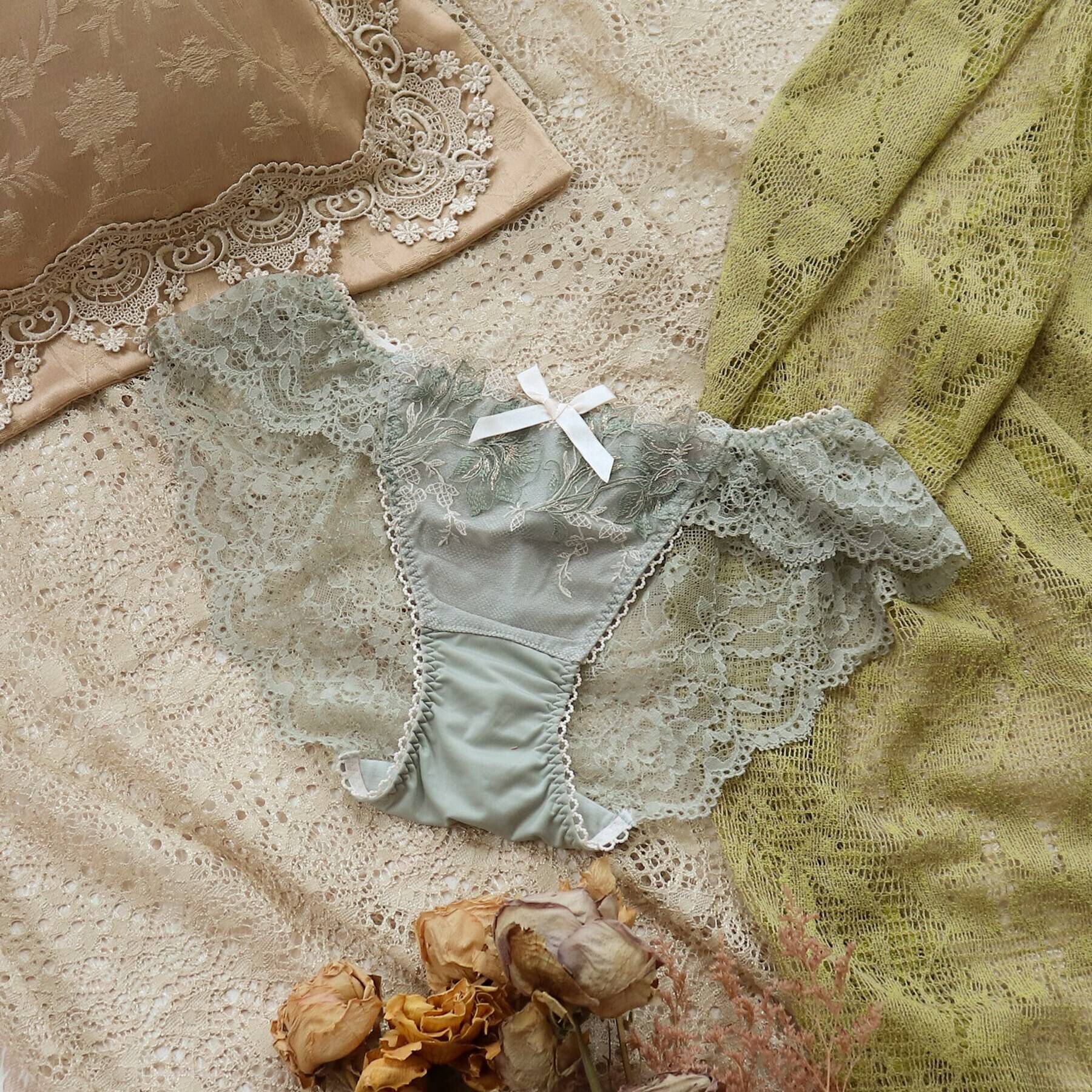 Risa Magli「エリ レースショーツ」|インナー|モスグリーン(024