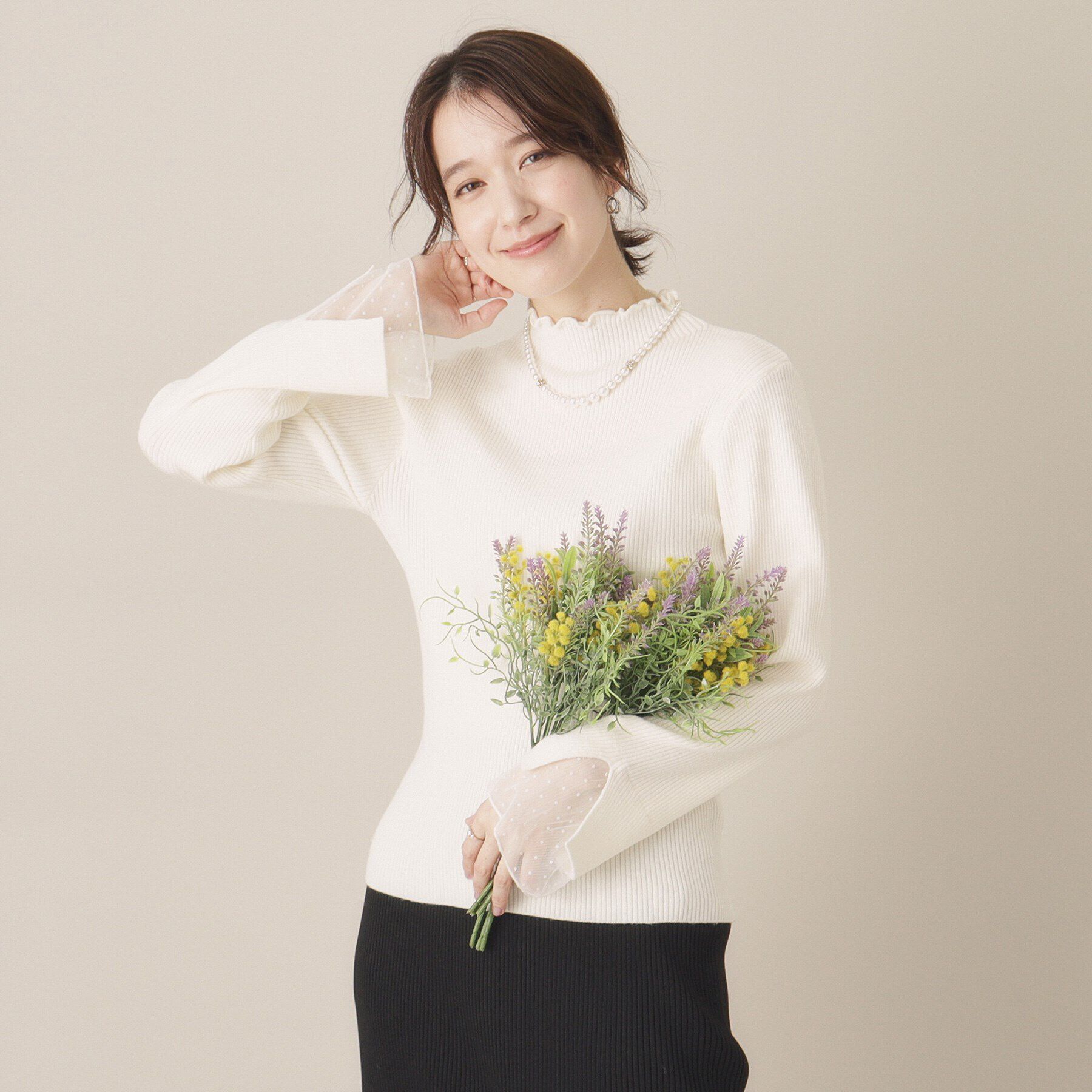 ITS&rsquo;DEMO「【手洗い可】袖チュールリブニット」|ニット・セーター|