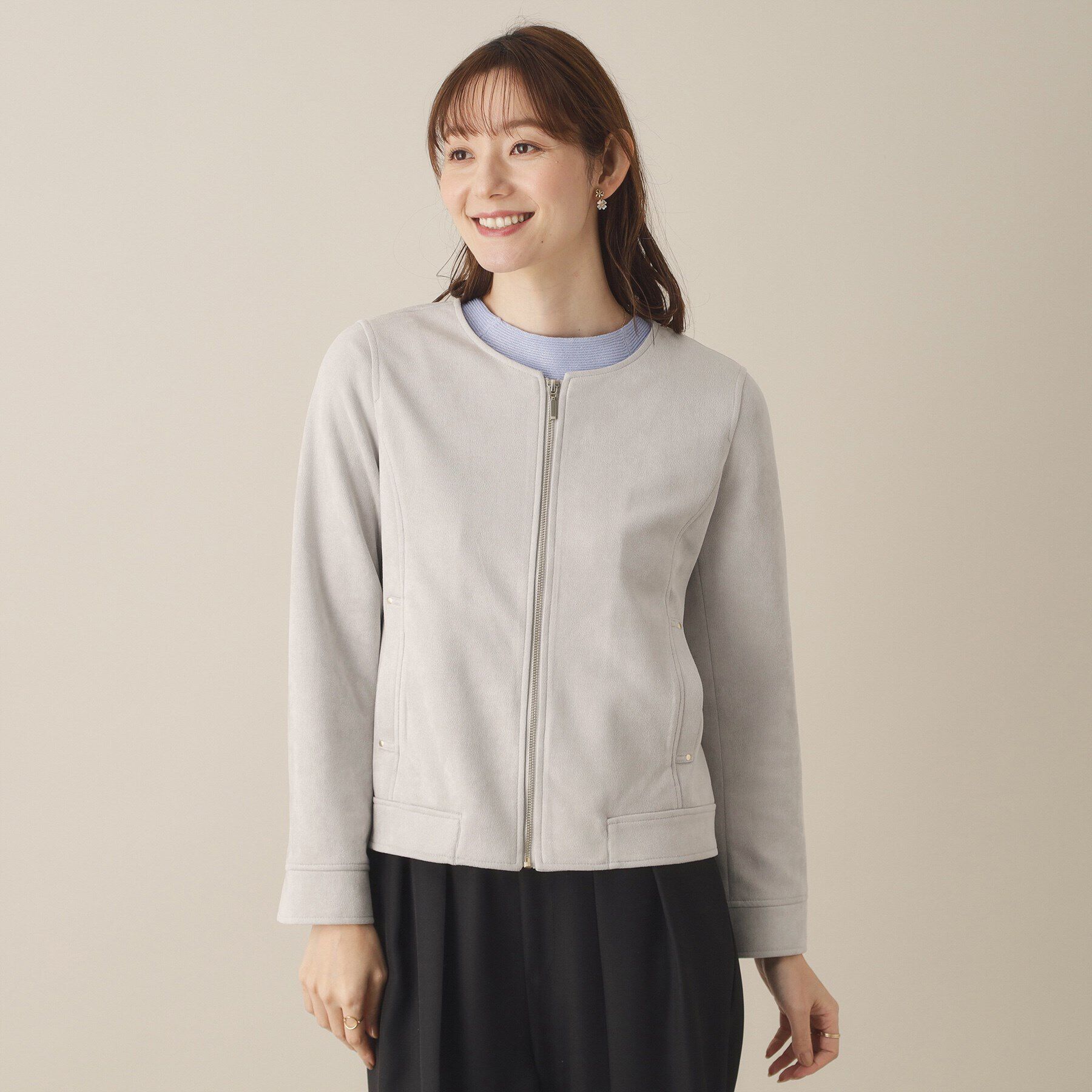 ITS&rsquo;DEMO「【通勤／M・Lサイズ展開】カットフェイクスエードジャケット」|ノーカラージャケット|