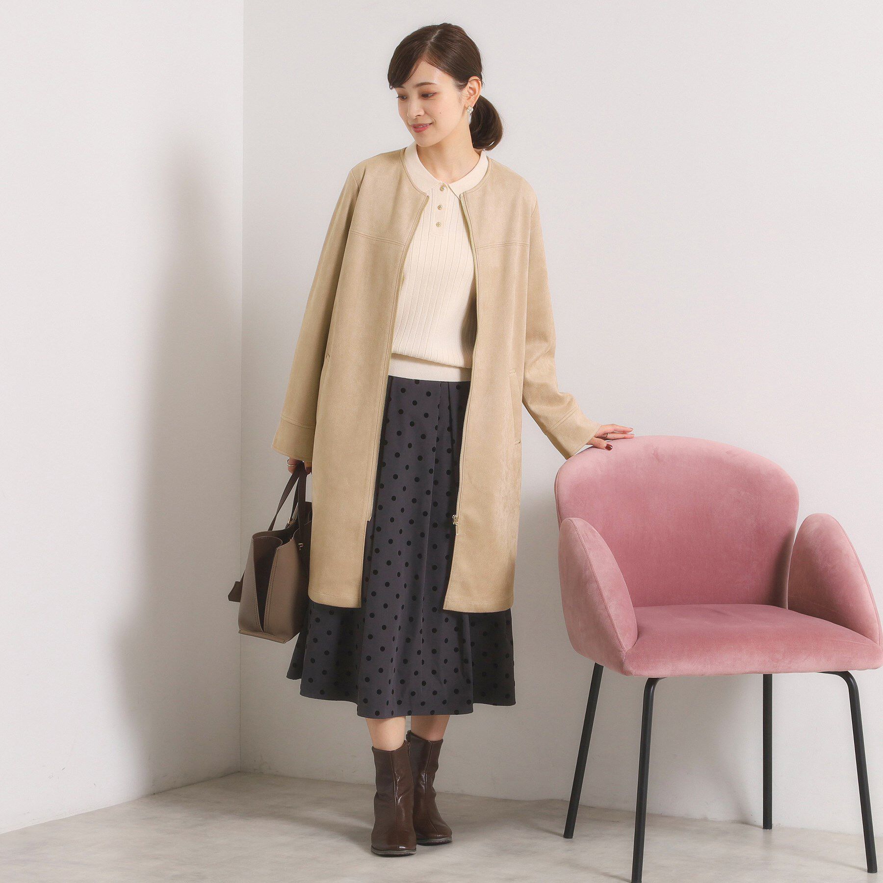 ITS&rsquo;DEMO「カットスエード調コート」|ノーカラーコート|