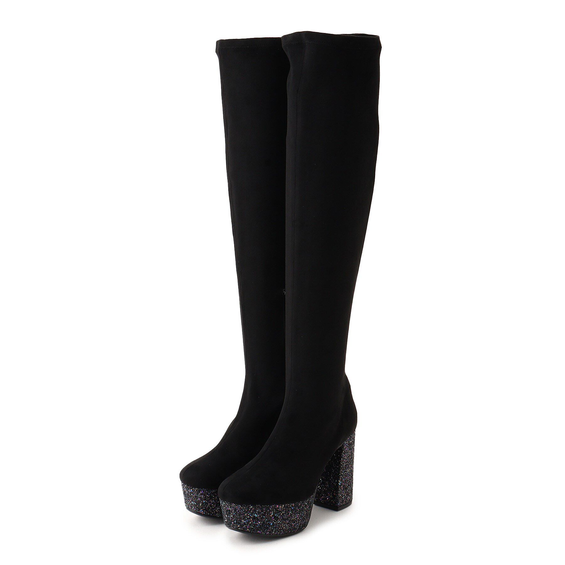 ESPERANZA「ラク盛りグリッターヒールニーハイブーツ」|ショートブーツ|ﾌﾞﾗｯｸ(119)