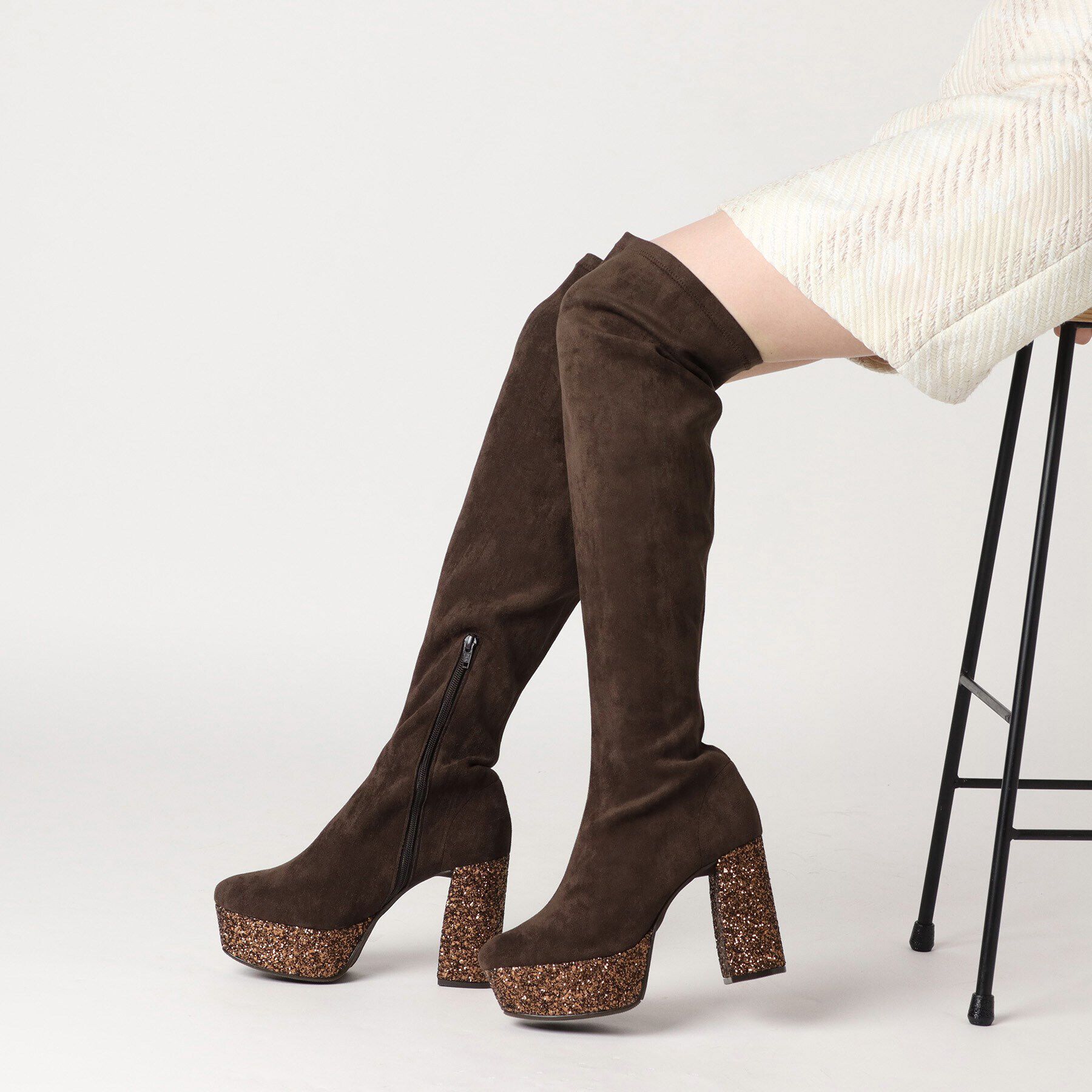 ESPERANZA「ラク盛りグリッターヒールニーハイブーツ」|ショートブーツ|