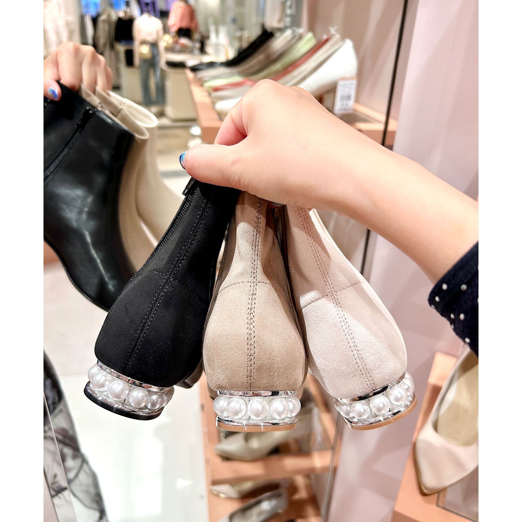 ESPERANZA「パール調ヒールショートブーツ」|ショートブーツ|