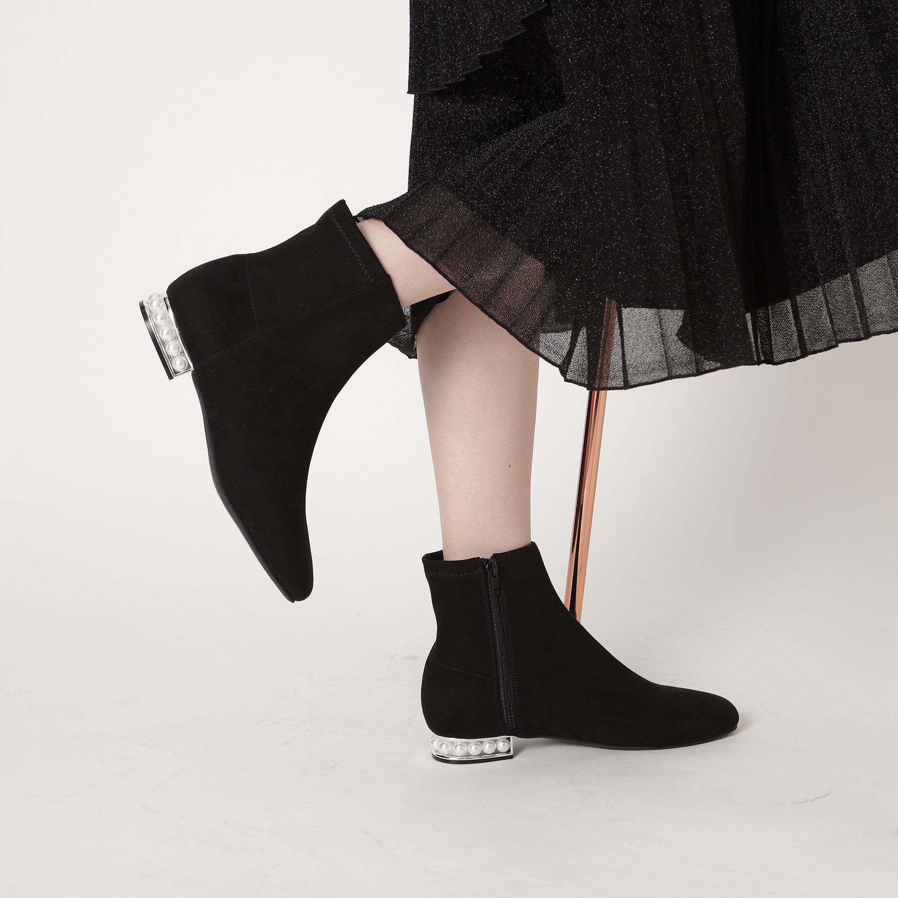 ESPERANZA「パール調ヒールショートブーツ」|ショートブーツ|