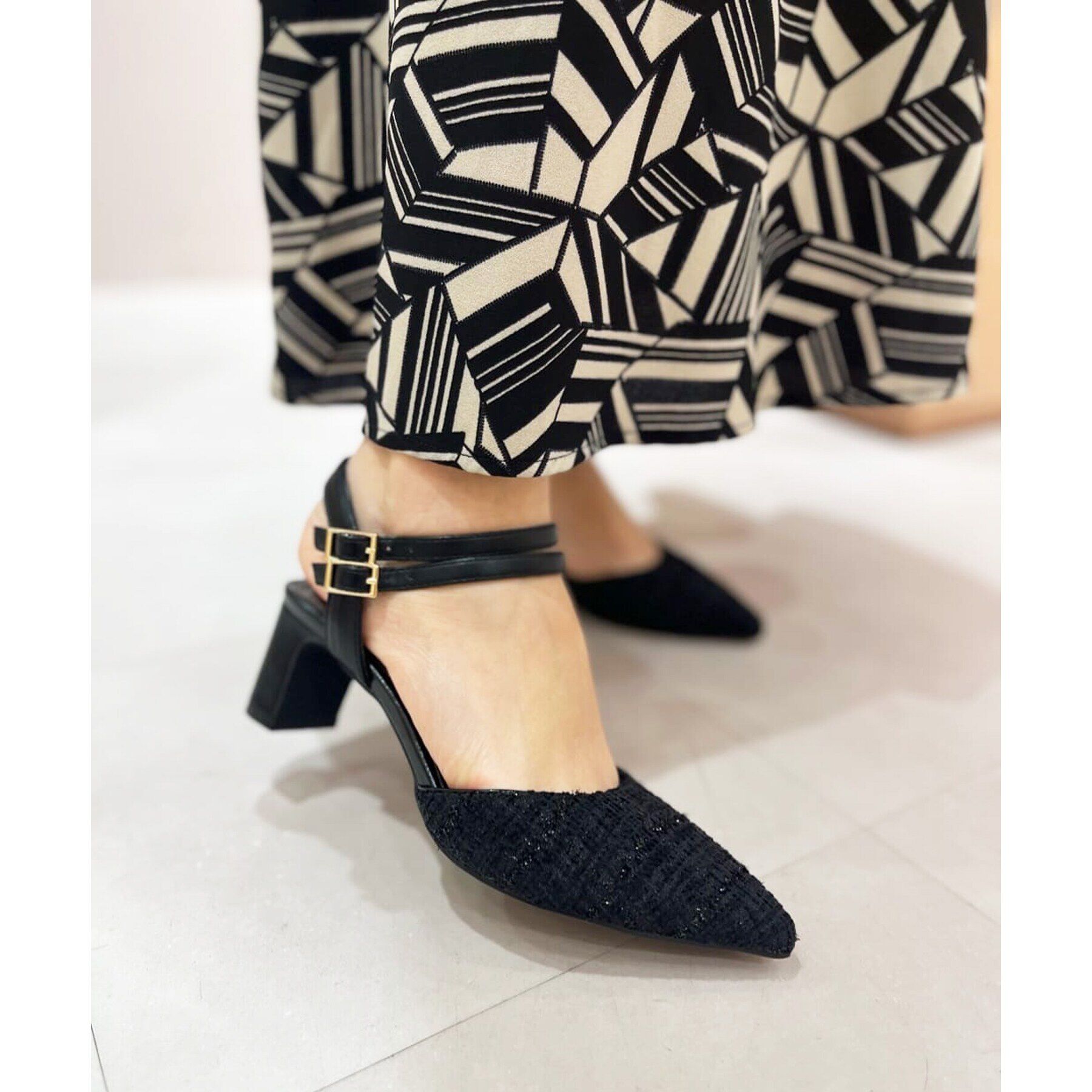 ESPERANZA「アンクルストラップ付ツイードセパレートパンプス」|パンプス|