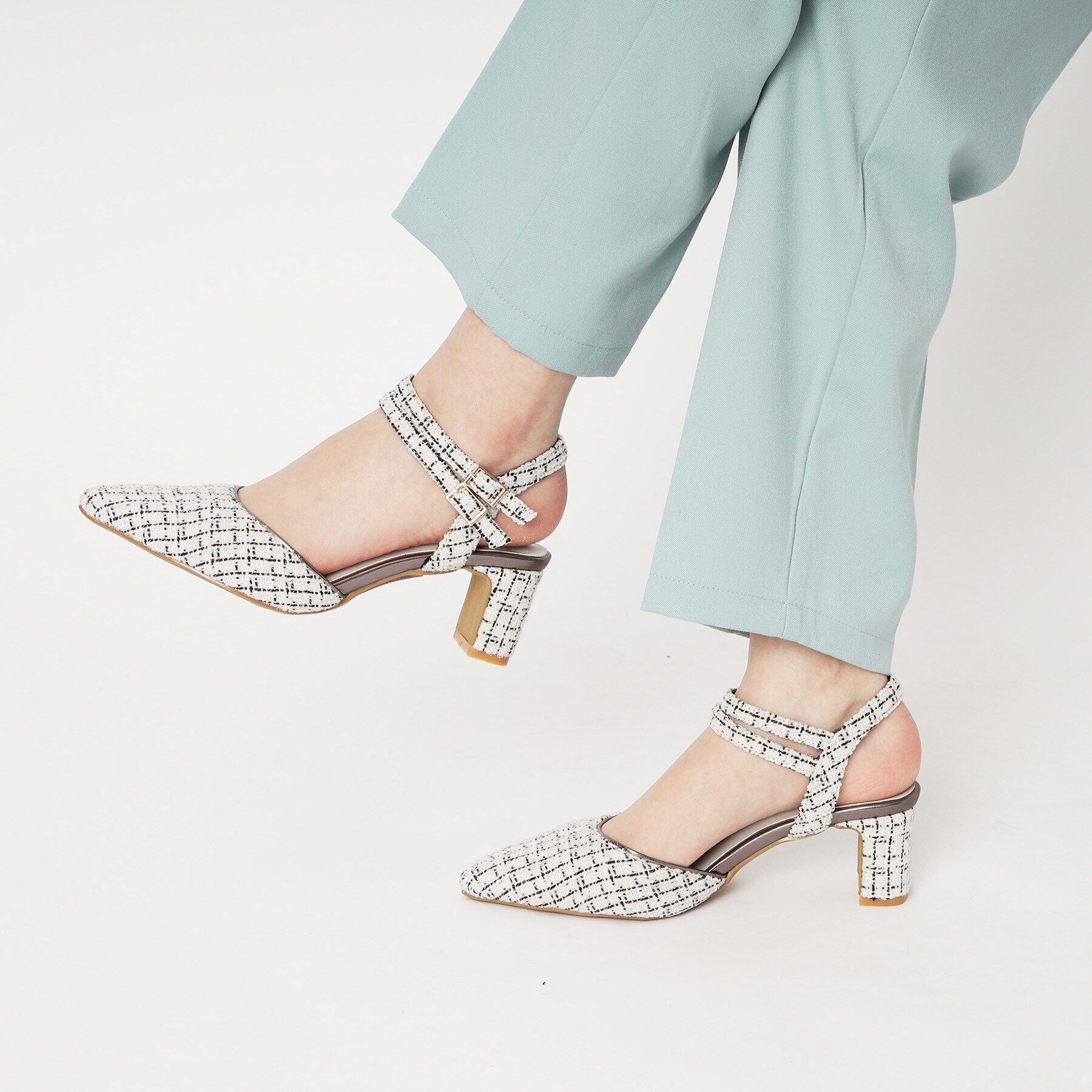 ESPERANZA「アンクルストラップ付ツイードセパレートパンプス」|パンプス|