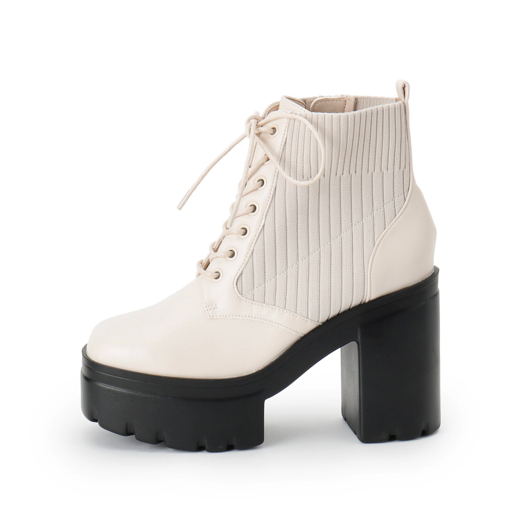 csT&P「厚底リブニットレースアップブーツ」|ショートブーツ|