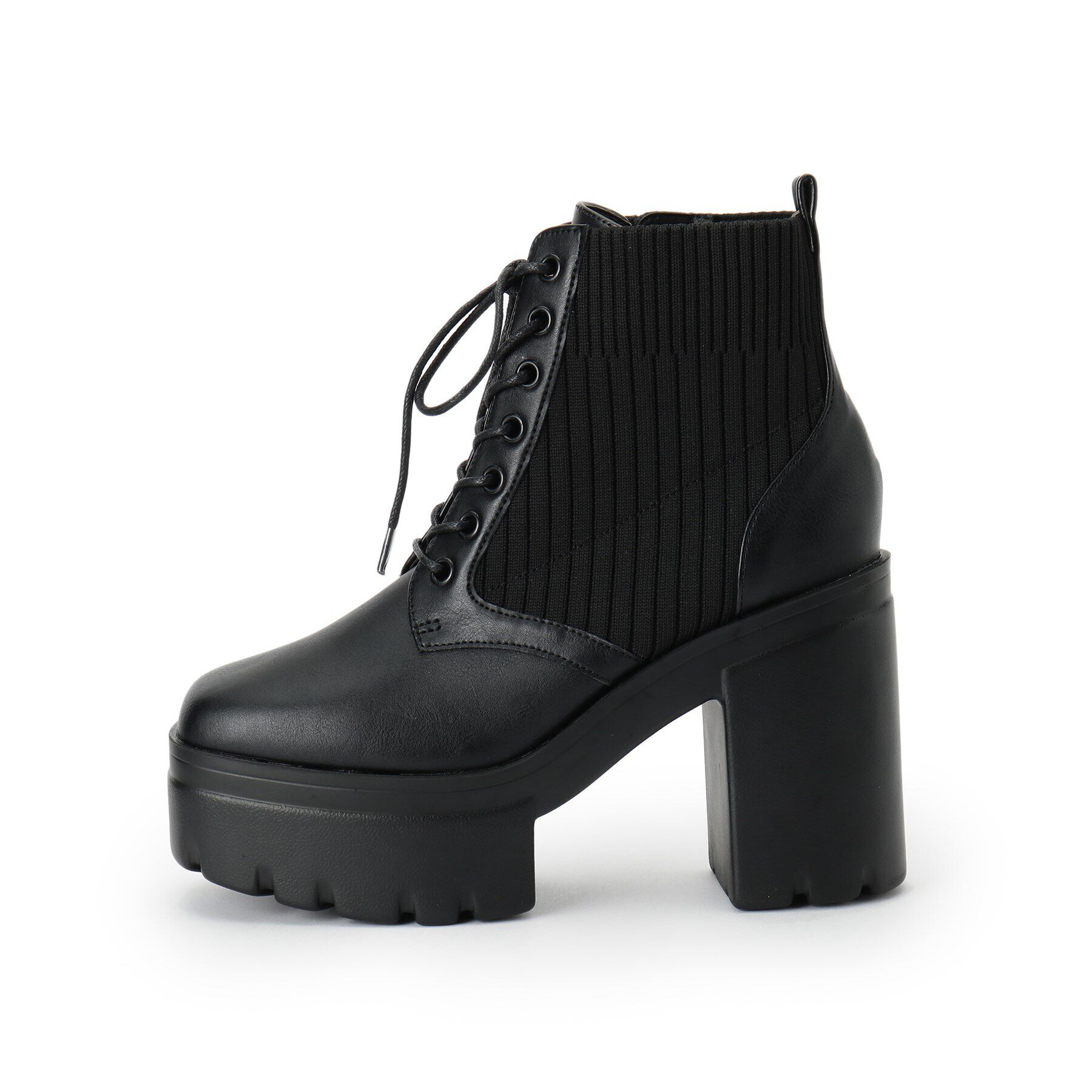 csT&P「厚底リブニットレースアップブーツ」|ショートブーツ|