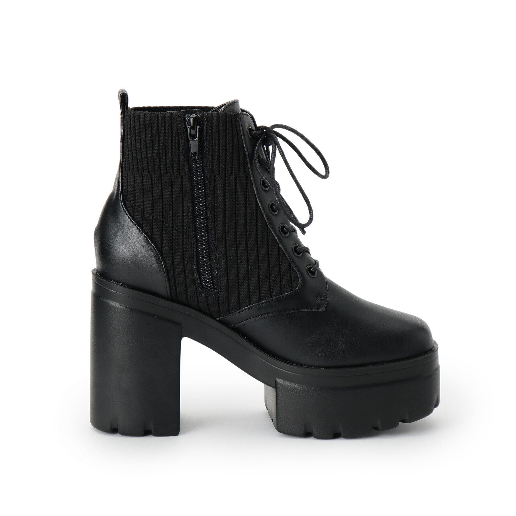 csT&P「厚底リブニットレースアップブーツ」|ショートブーツ|