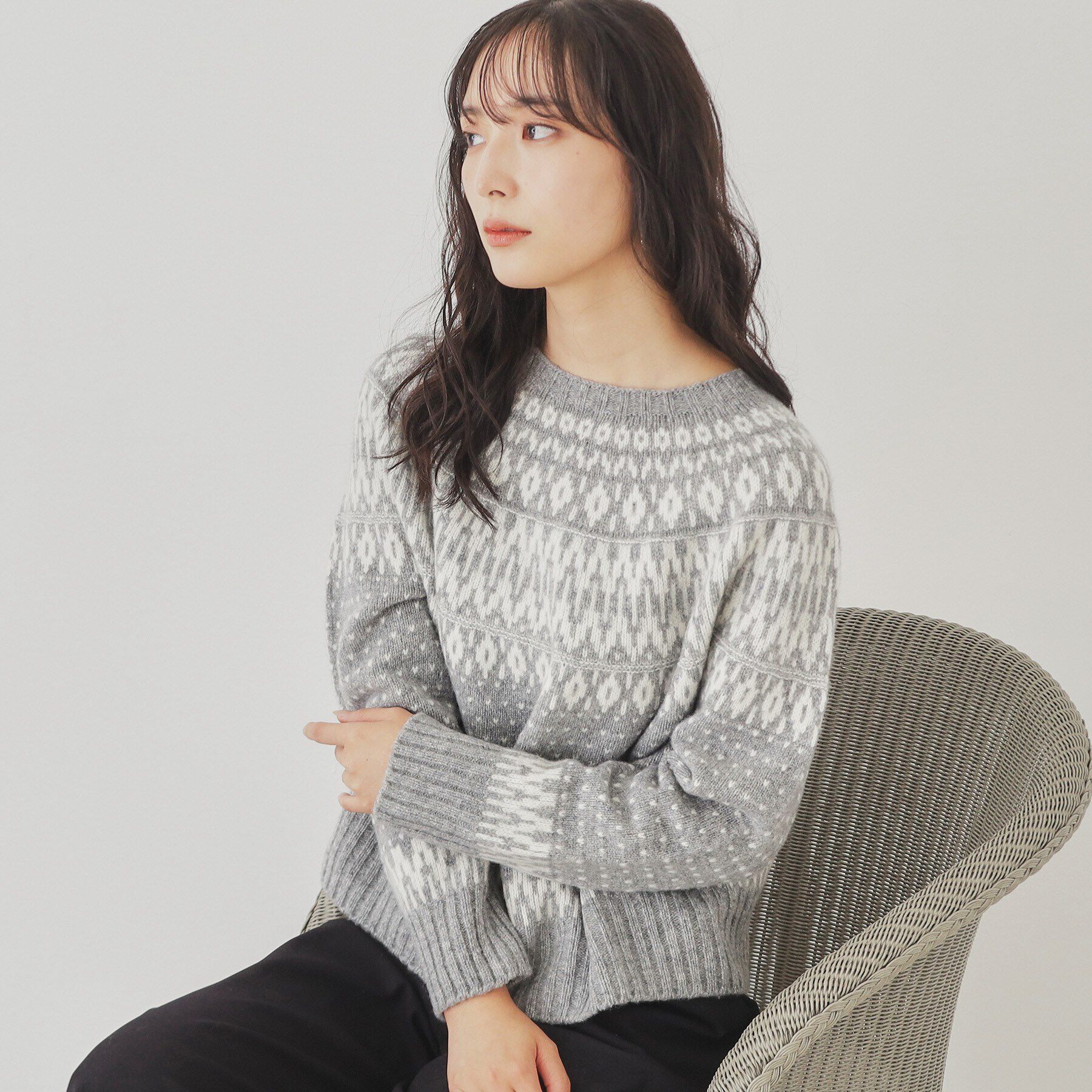 SunaUna「【人気急上昇！／求心柄】エアリーニット」|ニット・セーター|ｸﾞﾚｰ(012)
