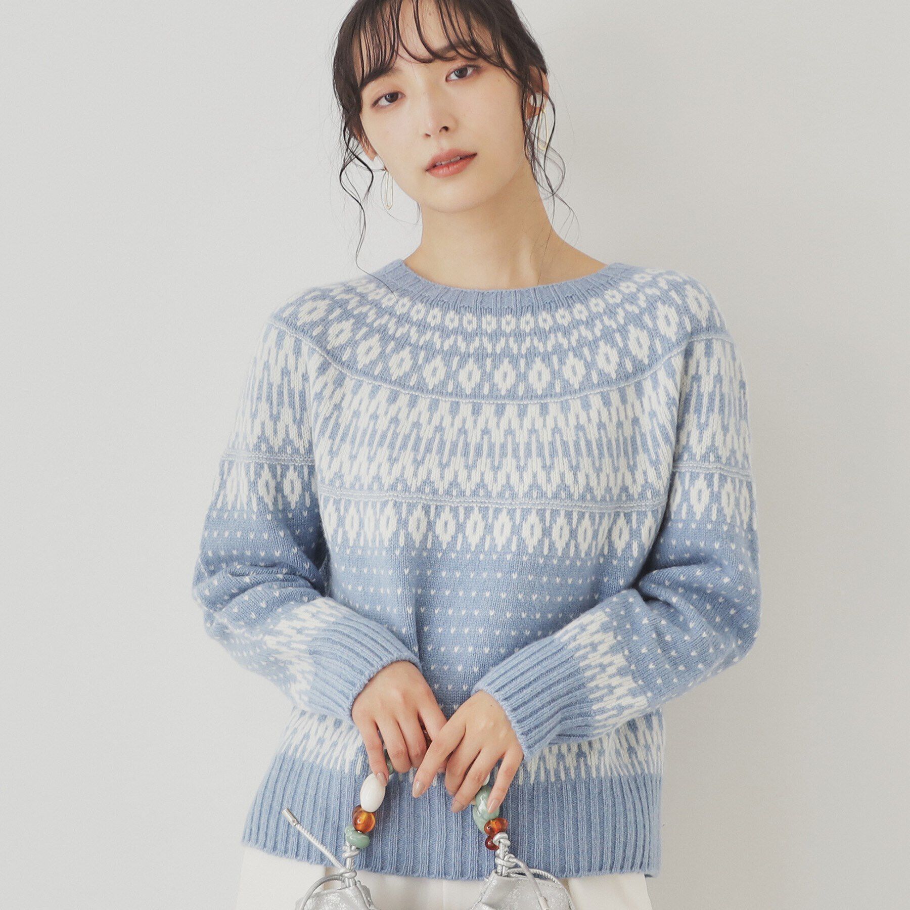 SunaUna「【人気急上昇！／求心柄】エアリーニット」|ニット・セーター|ﾌﾞﾙｰ(092)