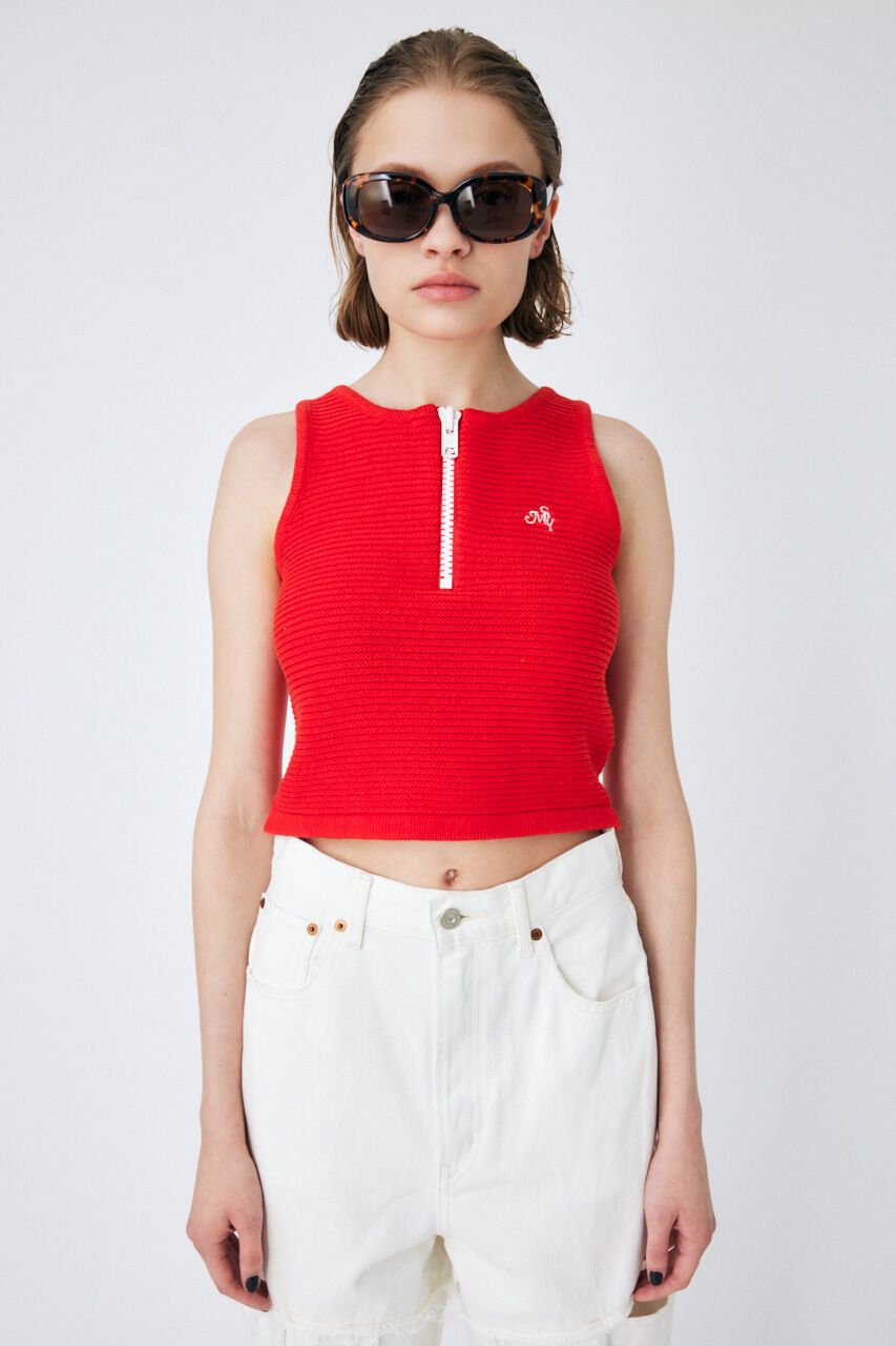 MOUSSY「ZIP UP KNIT タンクトップ」|タンクトップ|RED
