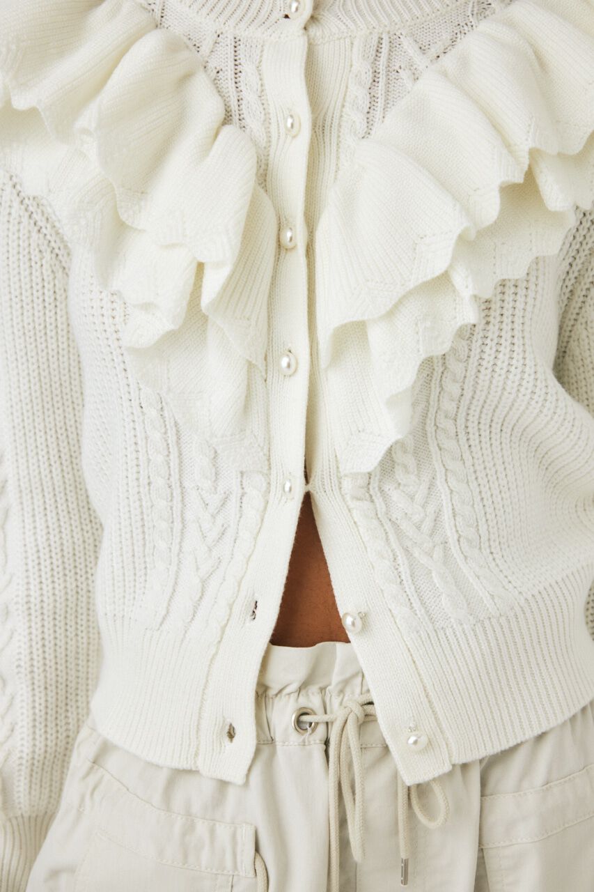 MOUSSY「F／PEARL BUTTON STAND FRILL カーディガン」|ニット・セーター|