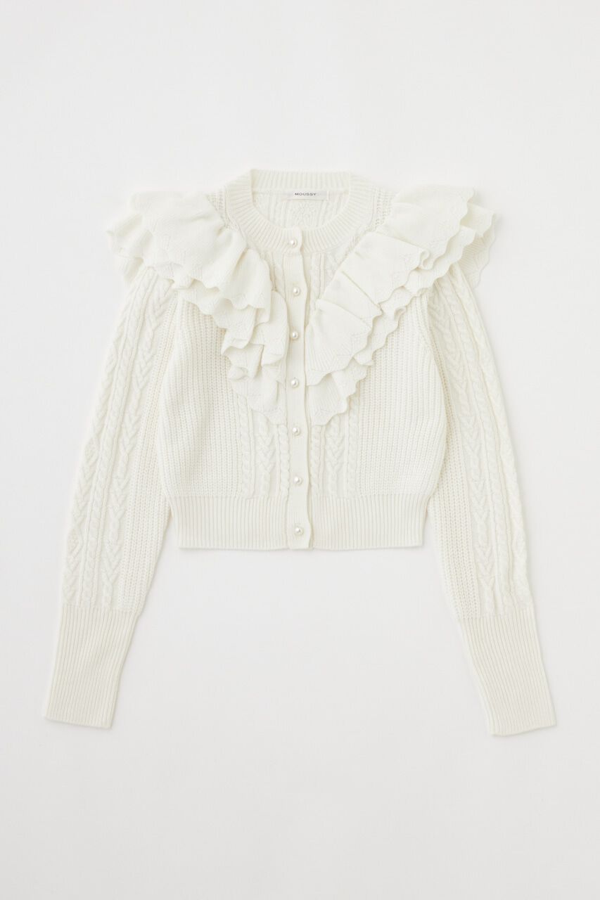 MOUSSY「F／PEARL BUTTON STAND FRILL カーディガン」|ニット・セーター|