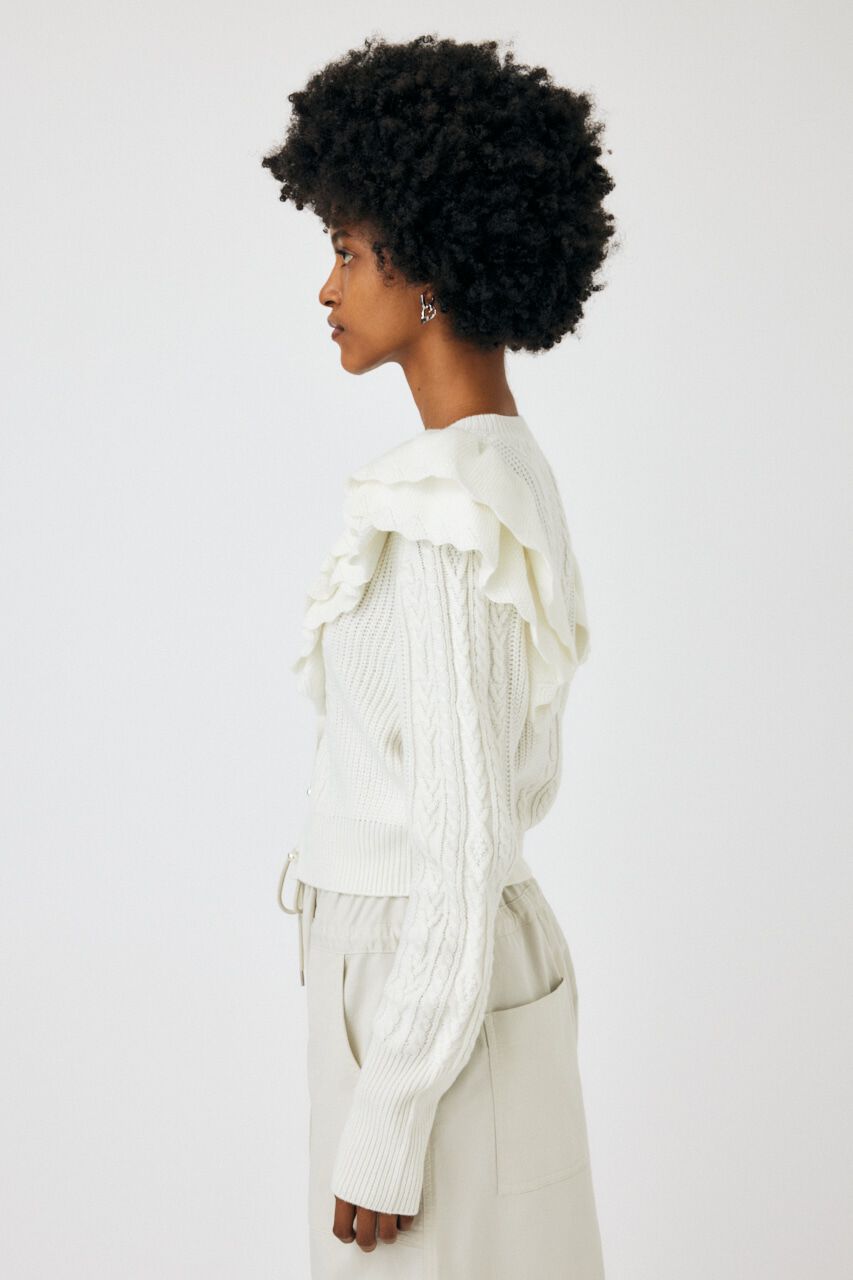 MOUSSY「F／PEARL BUTTON STAND FRILL カーディガン」|ニット・セーター|