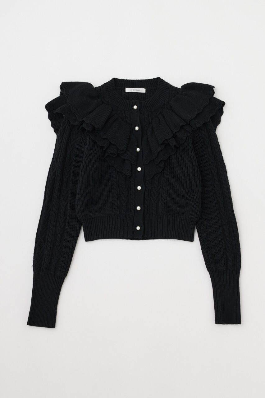MOUSSY「F／PEARL BUTTON STAND FRILL カーディガン」|ニット・セーター|