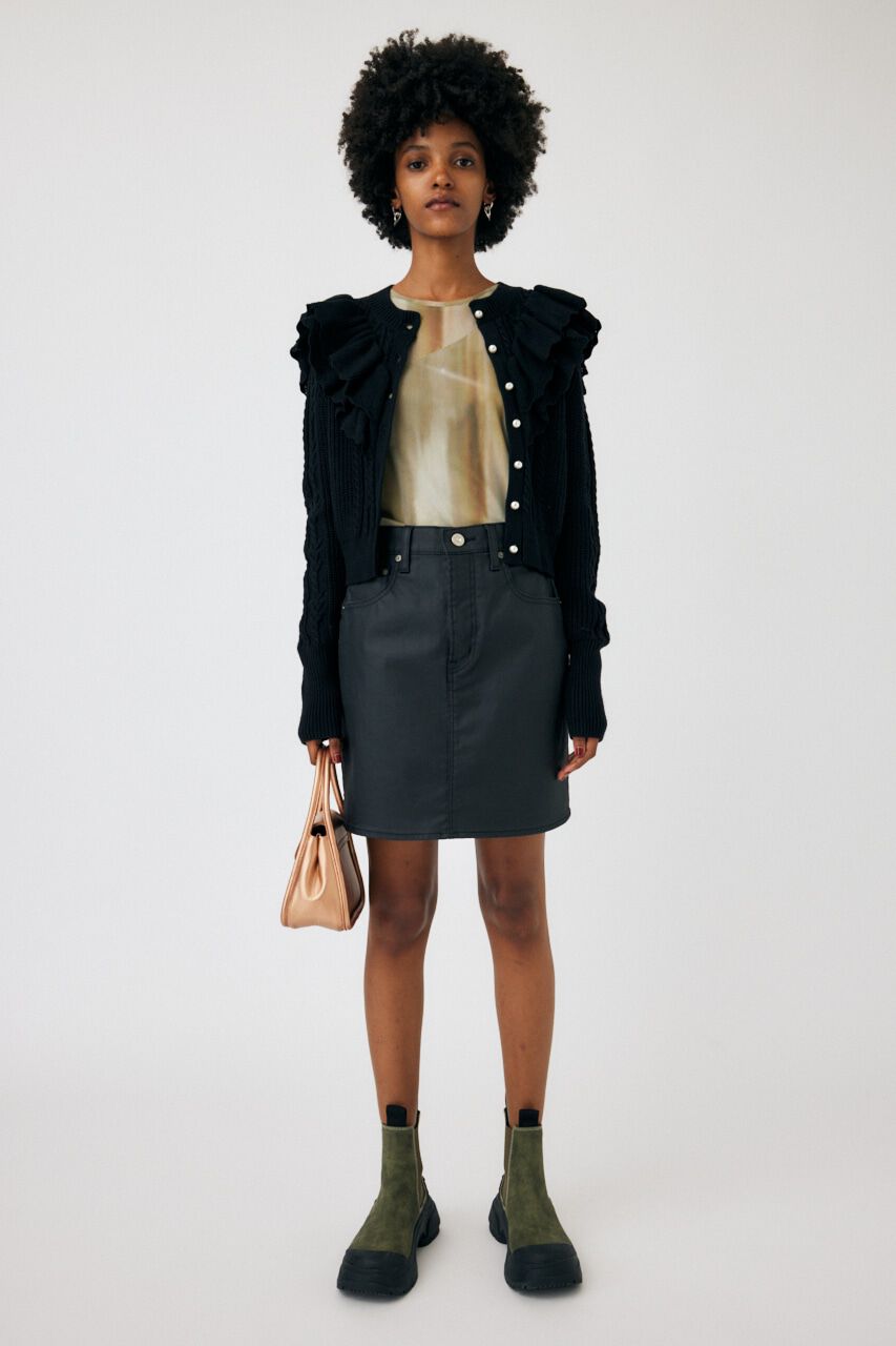MOUSSY「F／PEARL BUTTON STAND FRILL カーディガン」|ニット・セーター|