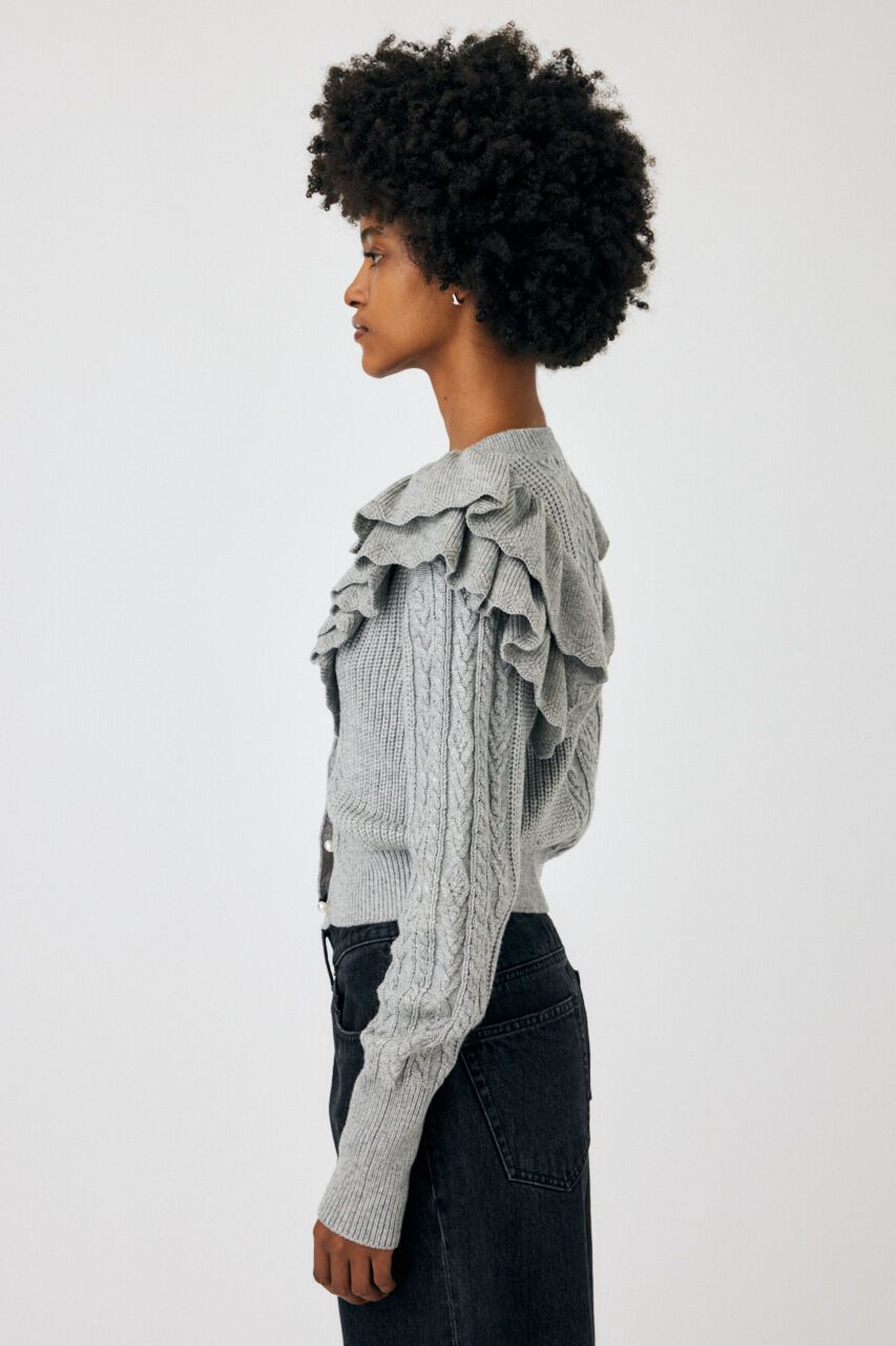 MOUSSY「F／PEARL BUTTON STAND FRILL カーディガン」|ニット・セーター|