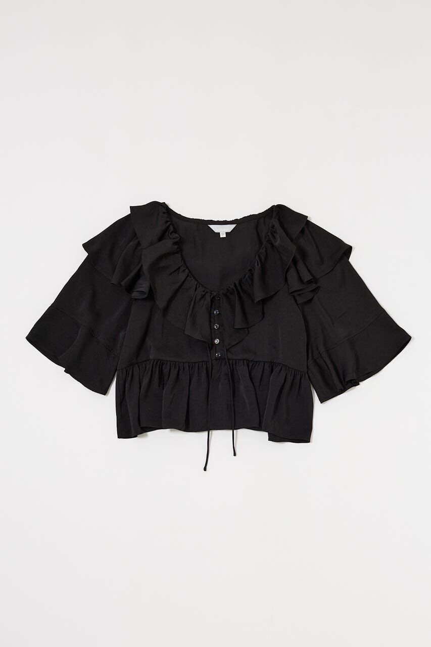 MOUSSY「FLOWER PATTERN フリルトップス」|シャツ・ブラウス|BLK