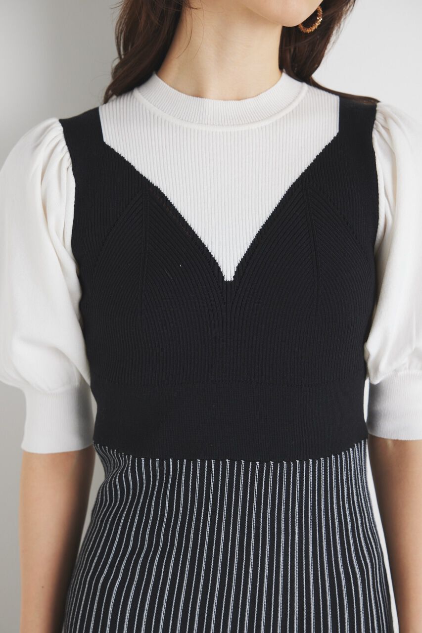 rienda「ビスチェライクストライプKnit OP」|ワンピース|